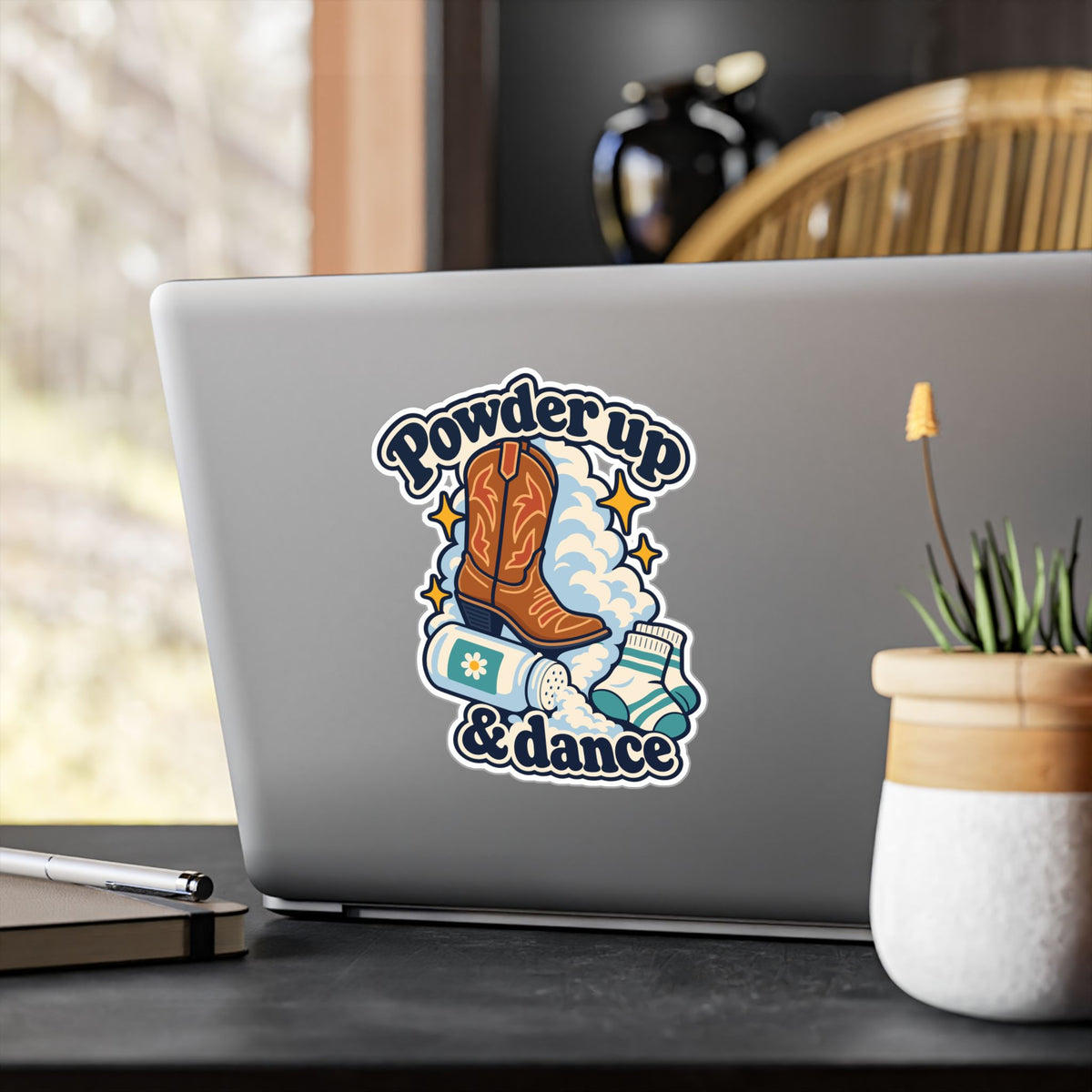 Line Dance Sticker - Powder Up & Dance, Western Dancer Design Inspired by Country Life, Decals for Laptop or Water Bottle