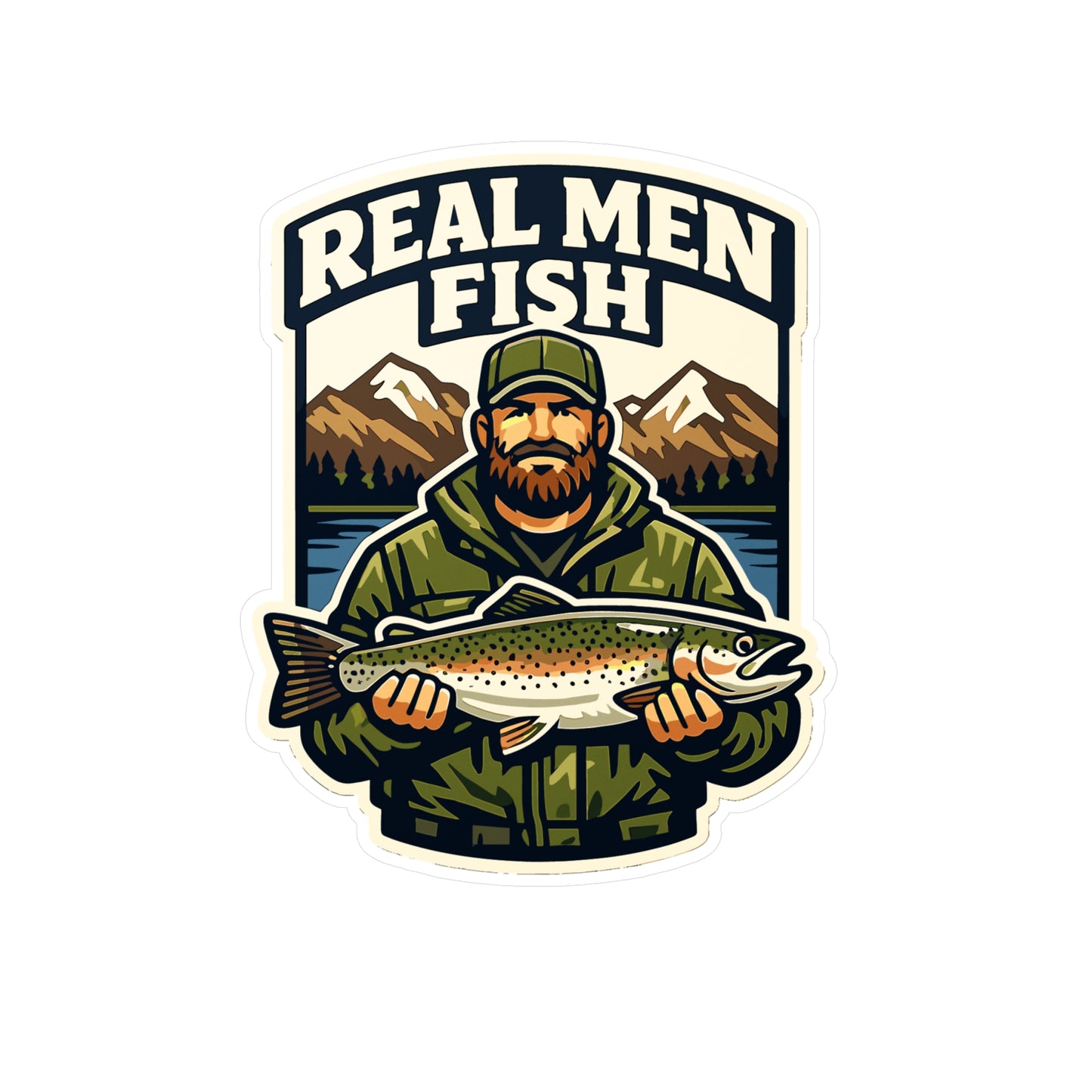 Fishing Sticker Real Men Fish Funny Angling Decals Waterproof Vinyl for Laptop Water Bottle Lake Boating Gift