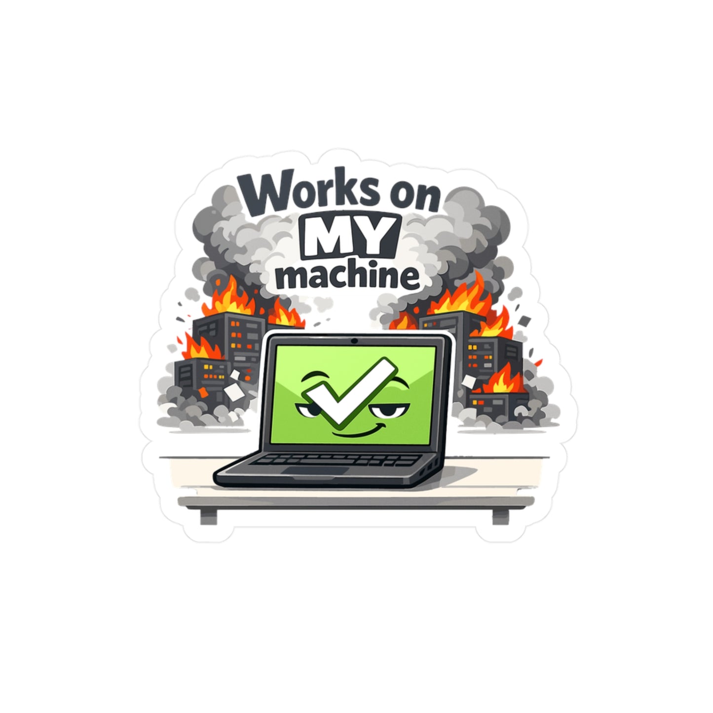 Coding Sticker Works on my machine Funny Programmer Source Code Semicolon Decals Waterproof Vinyl for Laptop Water Bottle