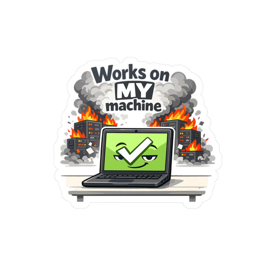 Coding Sticker Works on my machine Funny Programmer Source Code Semicolon Decals Waterproof Vinyl for Laptop Water Bottle