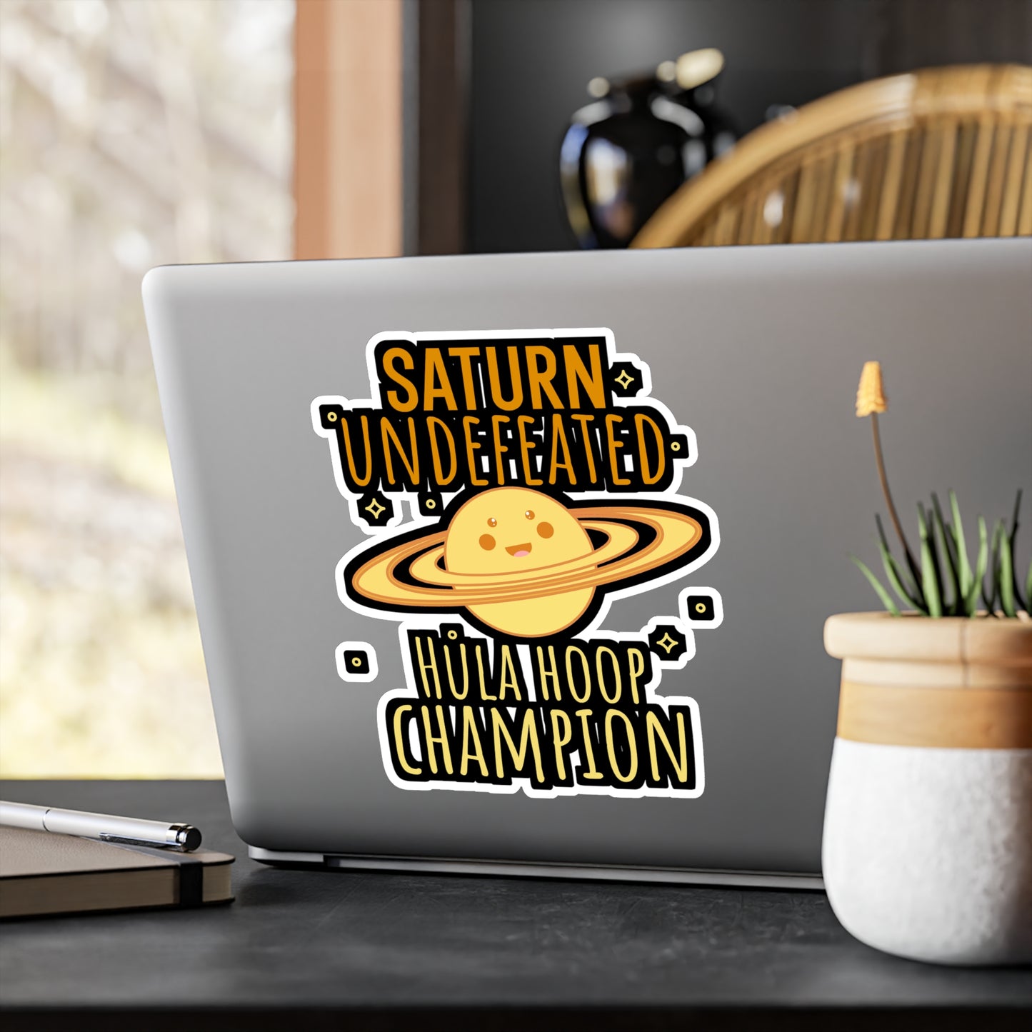 Saturn Undefeated Hula Hoop Champion - Astronaut Sticker for Wall, Laptop, Window, Truck, Car Astronaut Gift Vinyl Asteroid Decal Sticker