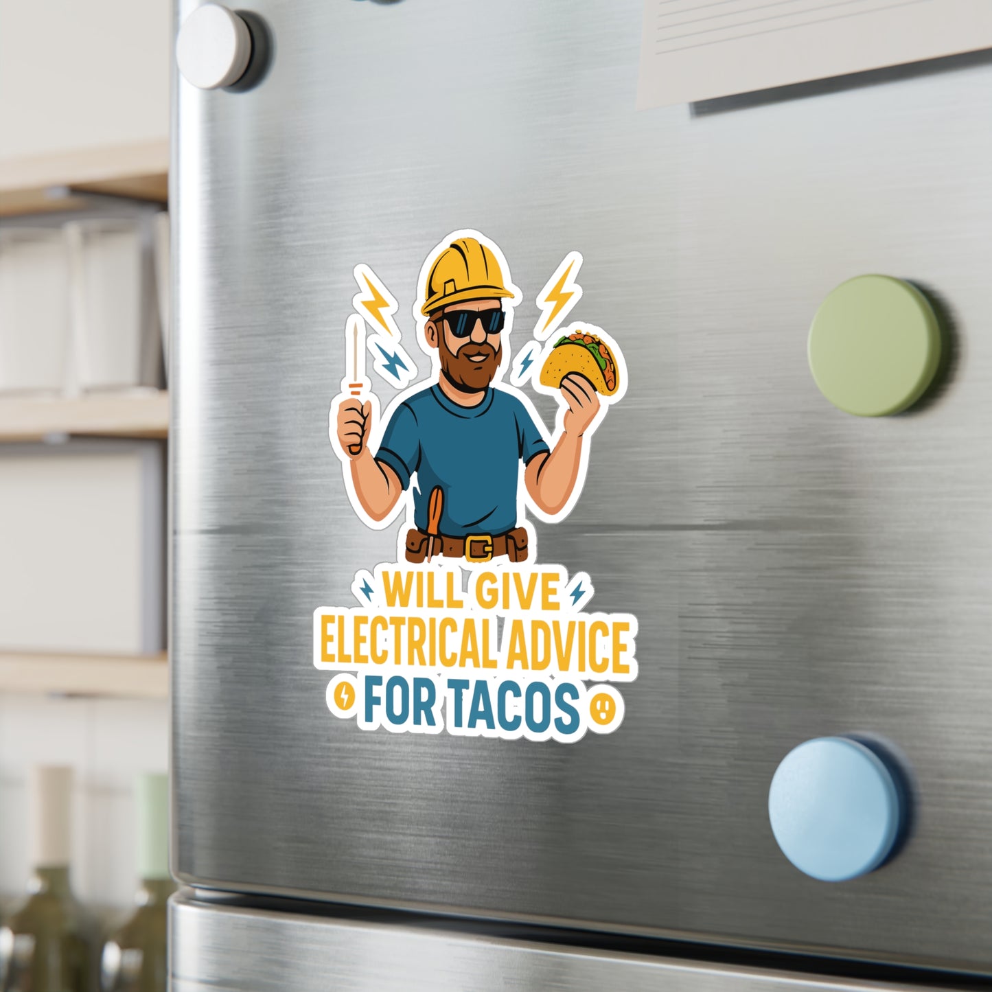 Electrician Sticker – Will Give Electrical Advice For Tacos Decals, Vinyl Waterproof, Funny Cable Wire Stripper Gift for Laptop, Water Bottle
