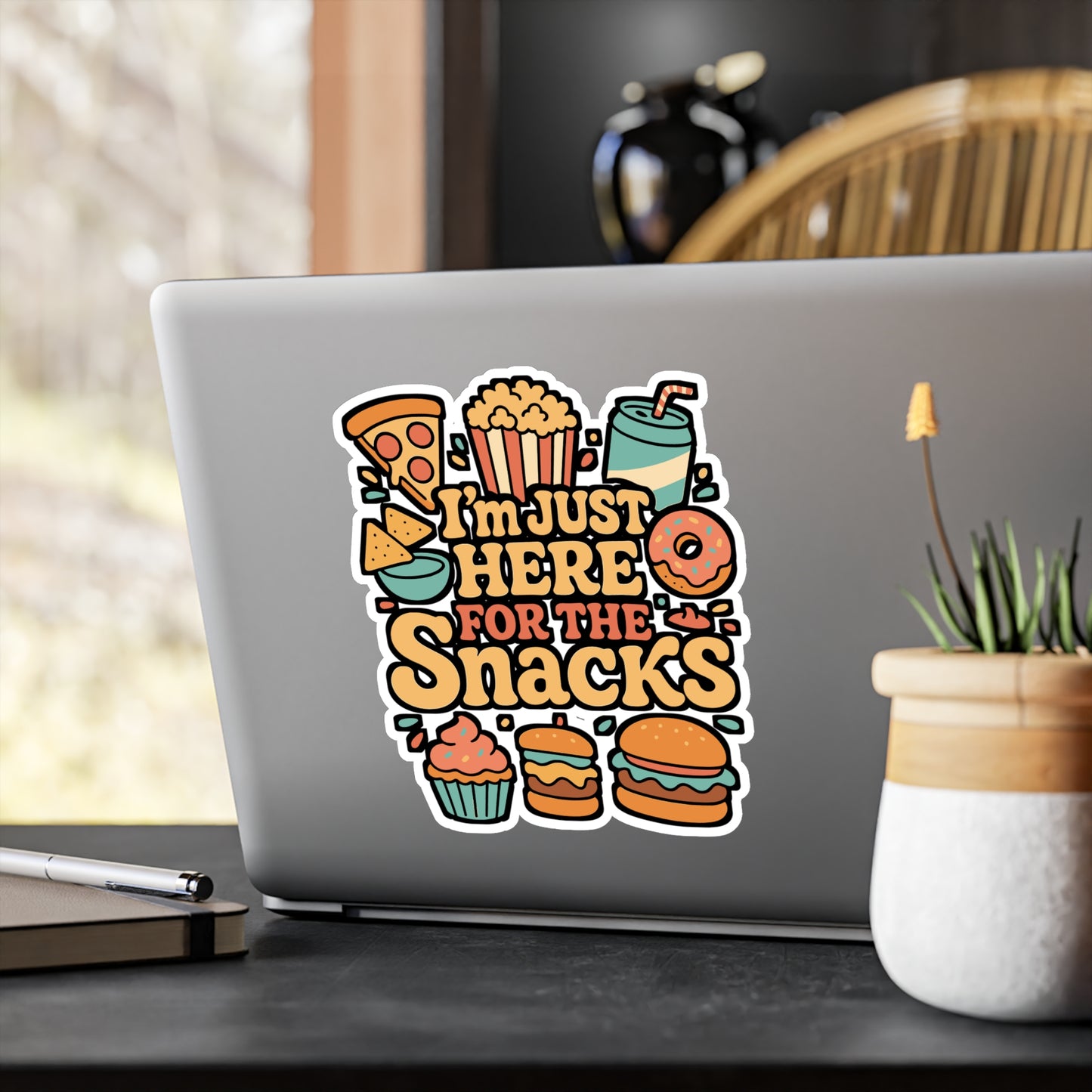 I'm Just Here for the Snacks – Funny Foodie Sticker | Vinyl Decal for Laptop or Water Bottle | Snack Lover Gift