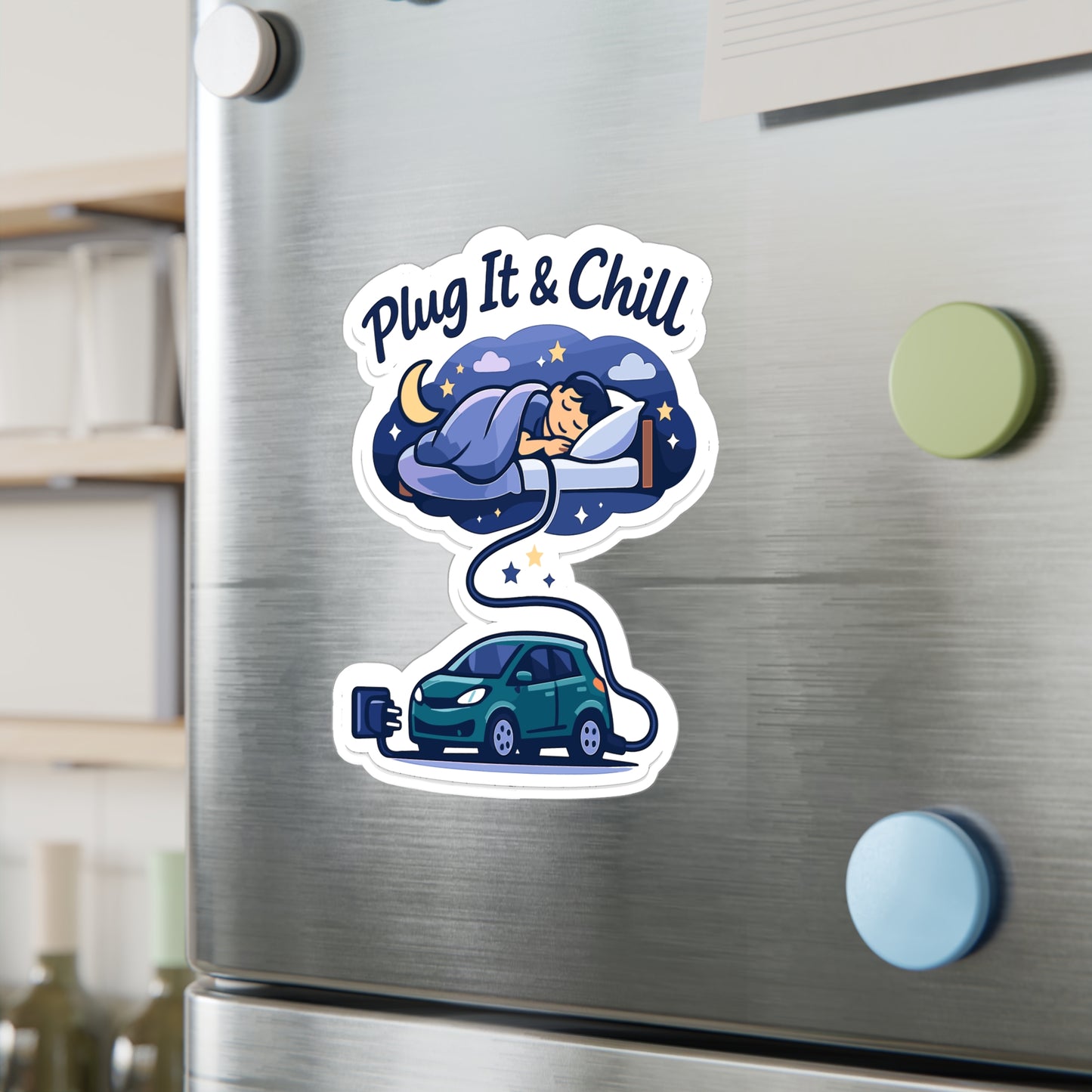 Electric Car Sticker Plug It & Chill – Waterproof Vinyl Decals for Electric Vehicle, Rechargeable Battery, Laptop or Water Bottle