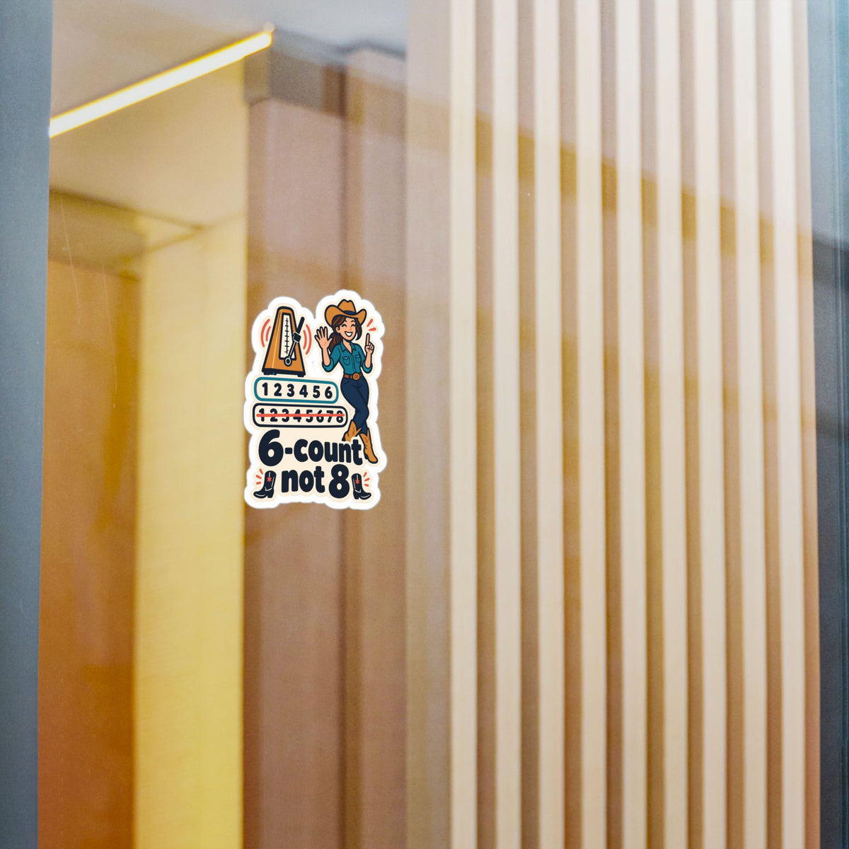 Line Dance Sticker – 6-count not 8, Country Dancer Design with Western Flair, Decals for Laptop or Water Bottle
