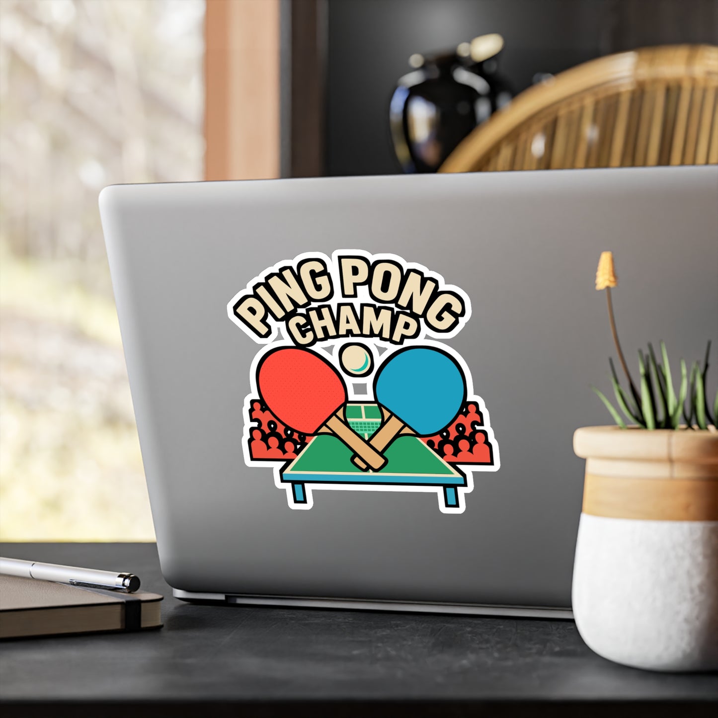 Ping Pong Champ – Vinyl Sticker for Laptop or Water Bottle | Funny Table Tennis Gift, Sports Decal