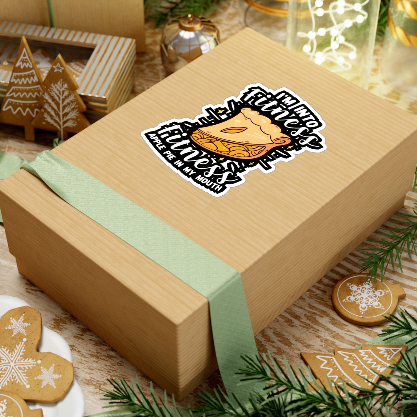 I'm Into Fitness Fitness Apple Pie In My Mouth - Apple-pie Sticker for Window Laptop Sticker. Water Bottle Sticker, Vinyl Caramel Decal - Apple-pie Gift