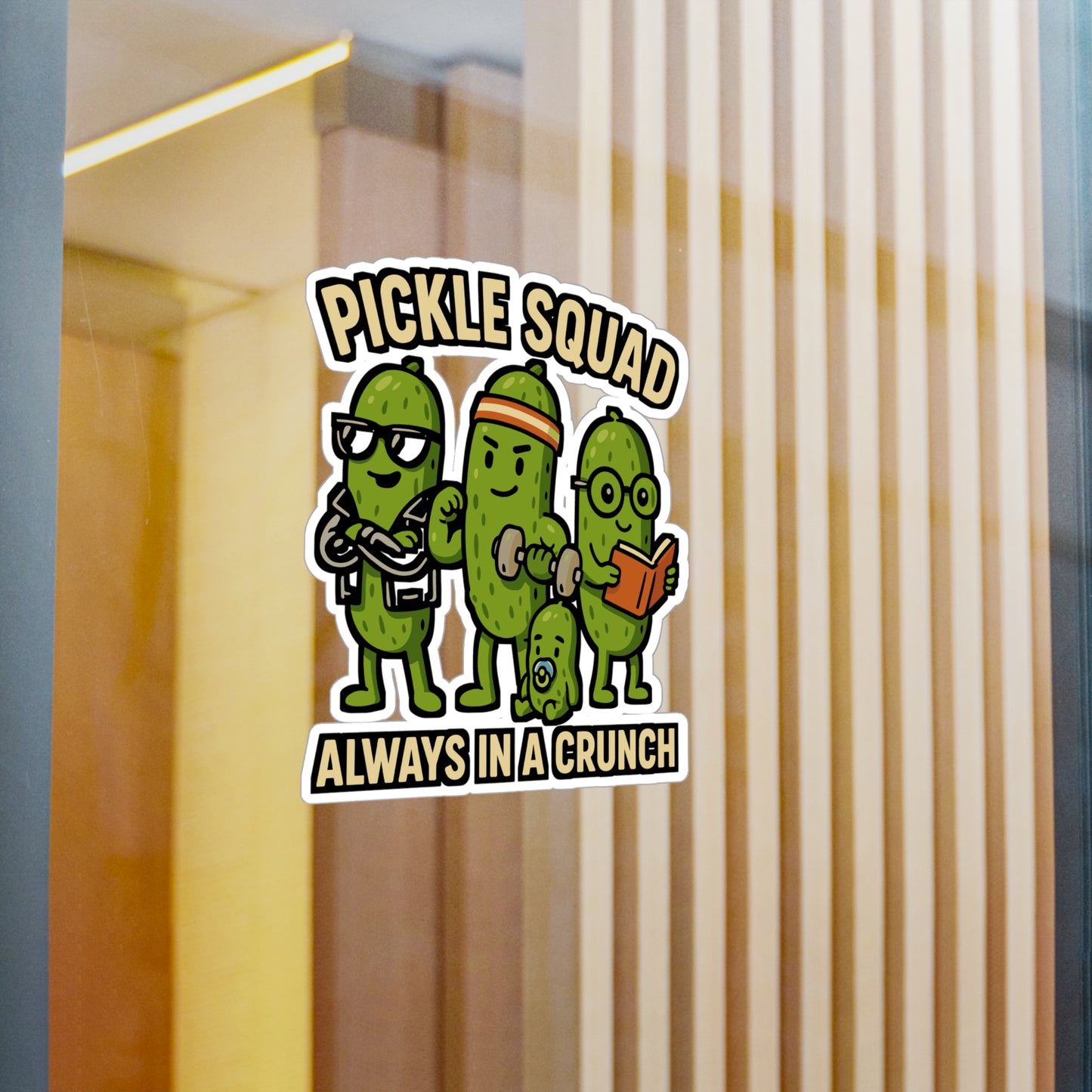 Pickle Squad – Always in a Crunch | Funny Pickle Sticker for Laptop or Water Bottle | Vinyl Cucumber Decal, Unique Food Gift