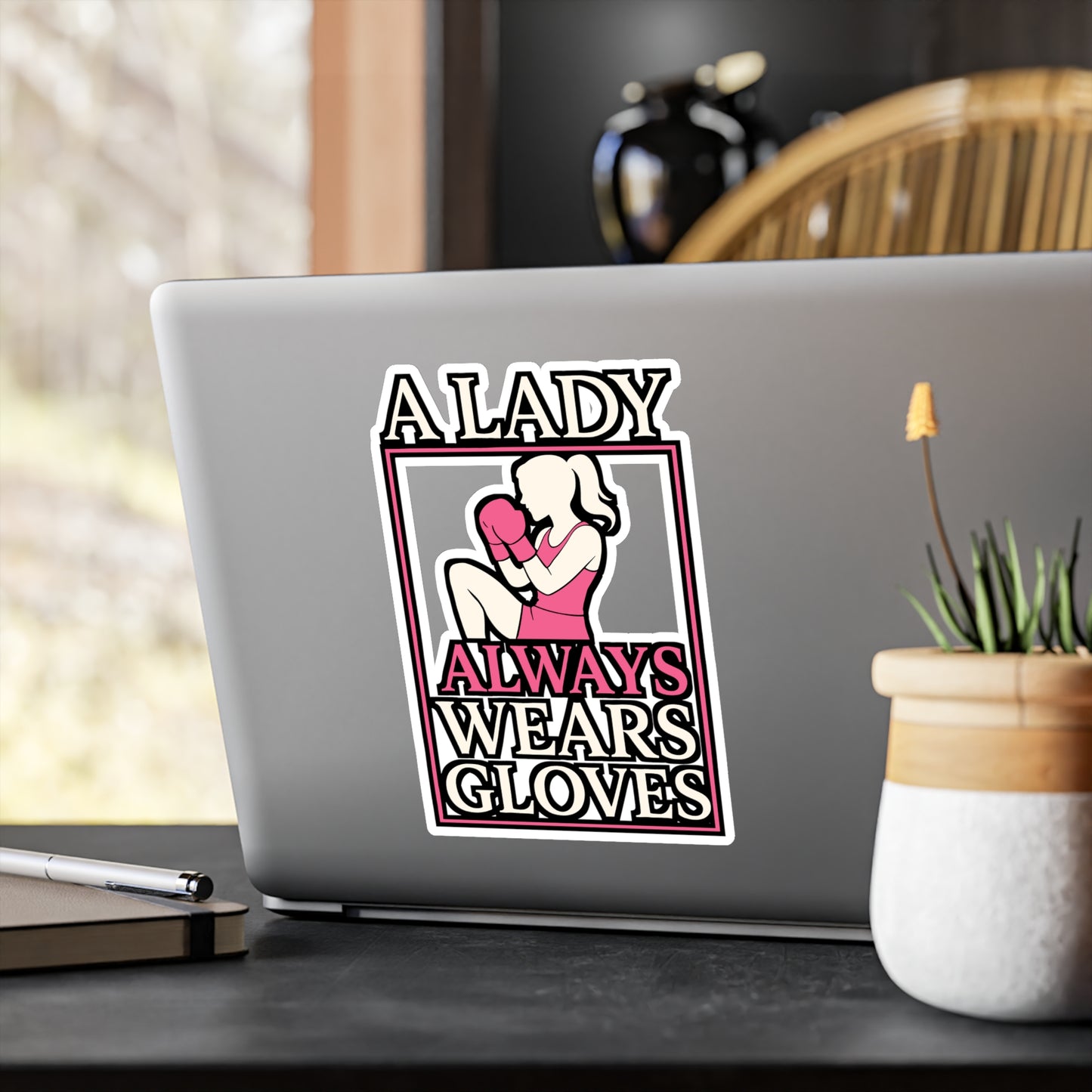 A Lady Always Wears Gloves – Boxing Sticker for Laptop or Water Bottle | Vinyl Kickboxing Decal, Female Fighter Gift