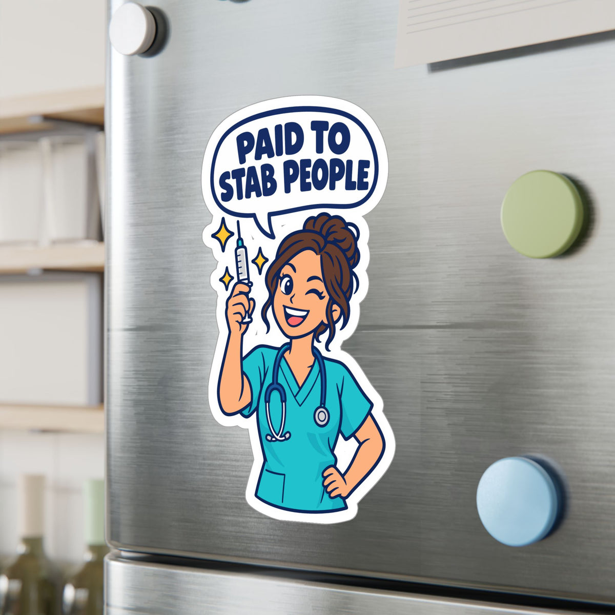 Nurse Sticker – “Paid to Stab People” Funny Nursing Student Vinyl Decals for Laptop, Water Bottle