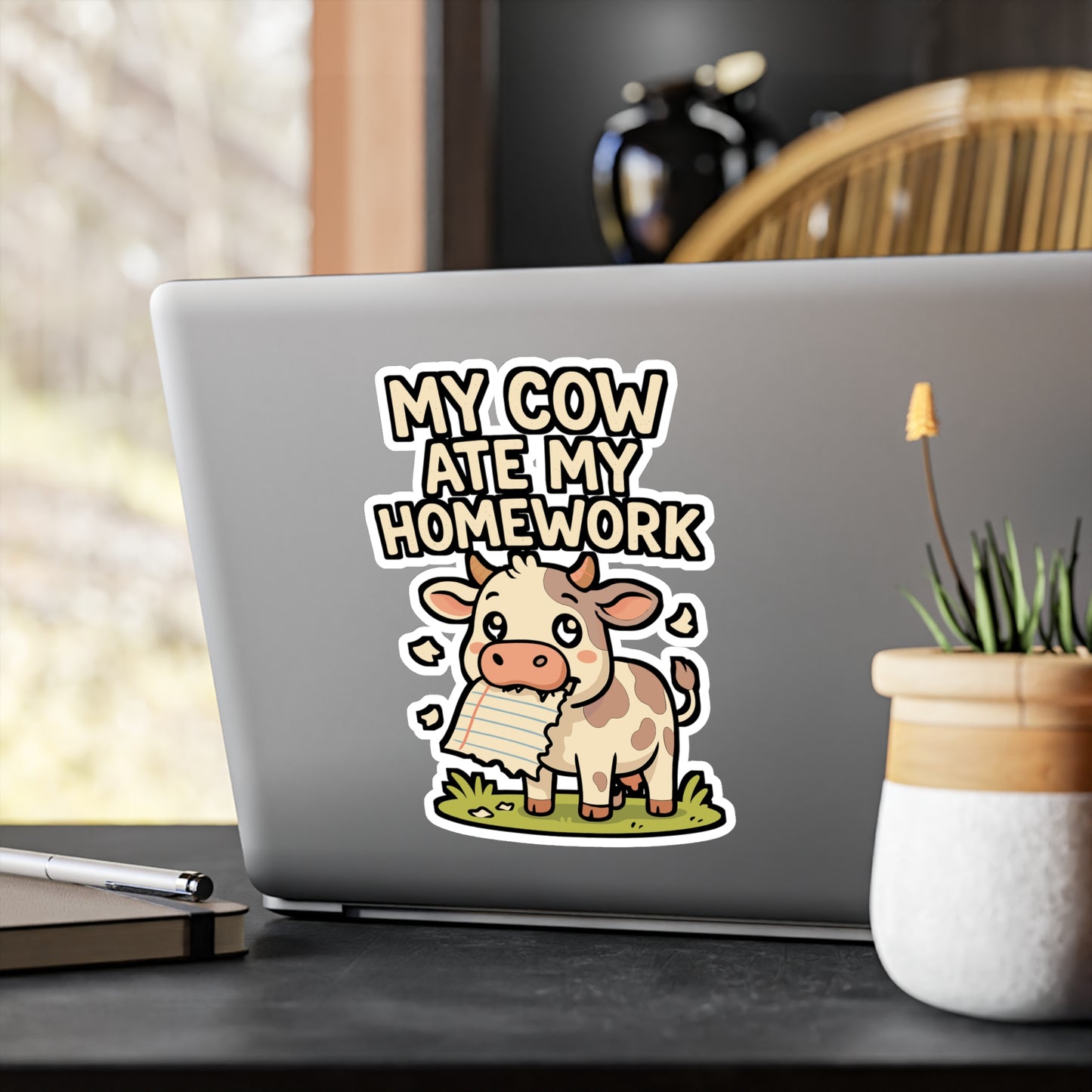 My Cow Ate My Homework – Funny Cow Sticker | Vinyl Decal for Laptop, Car Window or Water Bottle | Heifer & Cattle Lover Gift