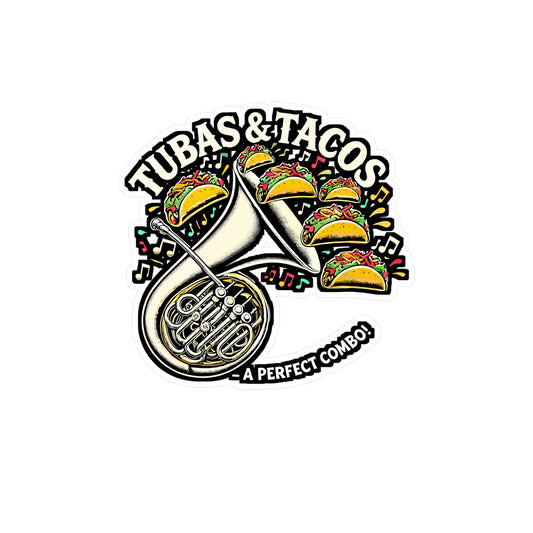 Tubas & Tacos – Tuba Sticker for Laptop or Water Bottle | Vinyl Brass Decal | Perfect Tuba Gift for Musicians