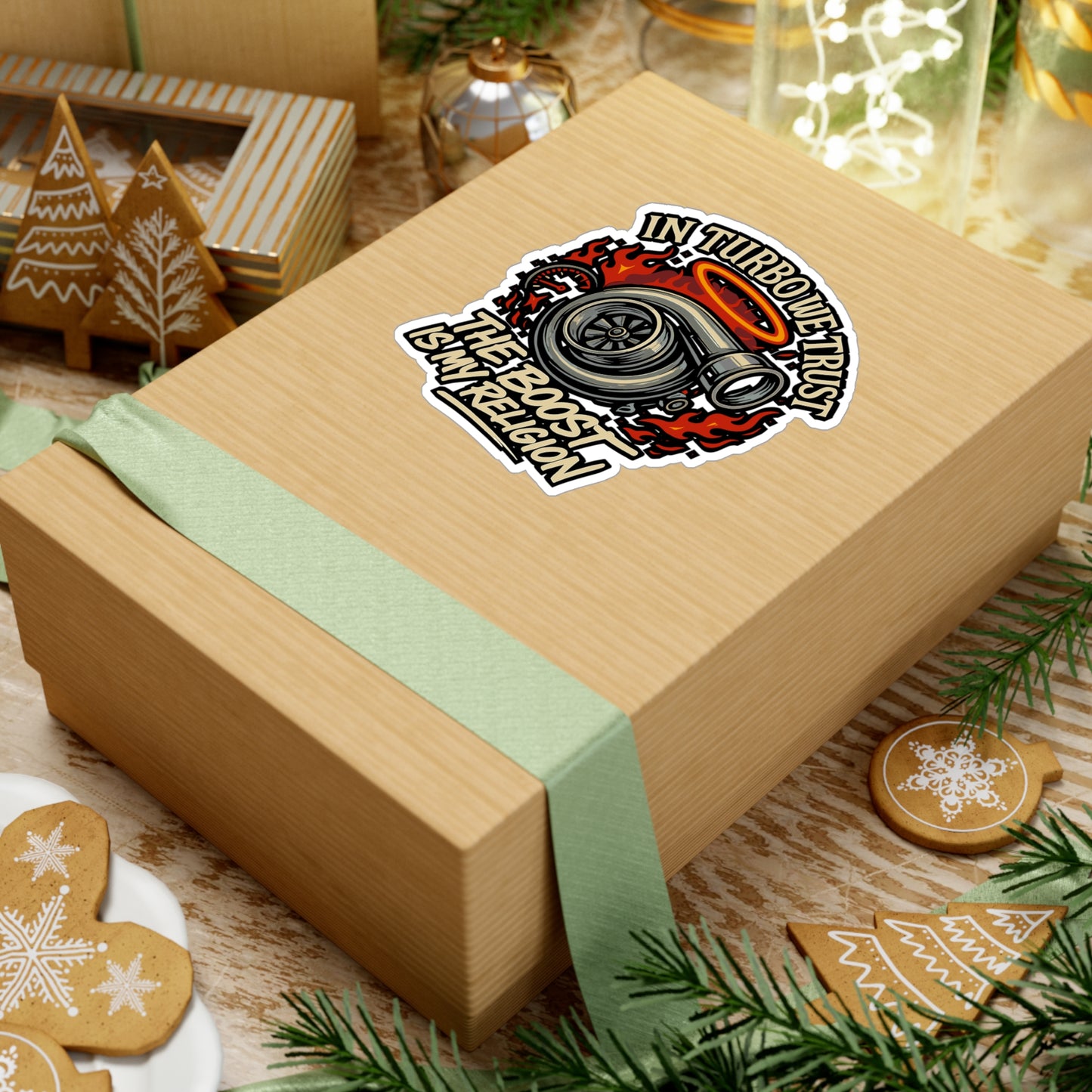 In Turbo We Trust The Boost Is My Religion - Turbo Sticker for Car, Laptop, Water Bottle - Gift for Car Enthusiasts, Tuning Fans