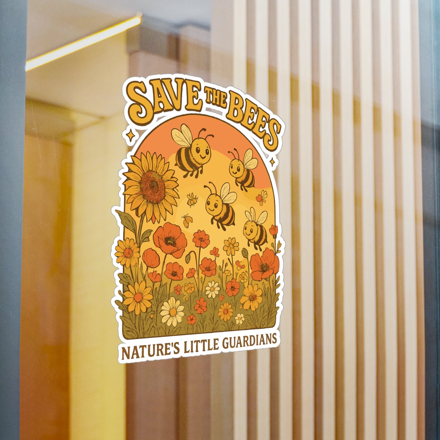 Bees Sticker Decals – Save The Bees Design with Sunflowers, Wildflowers & Honeycomb, Waterproof Vinyl, for Laptop, Water Bottle
