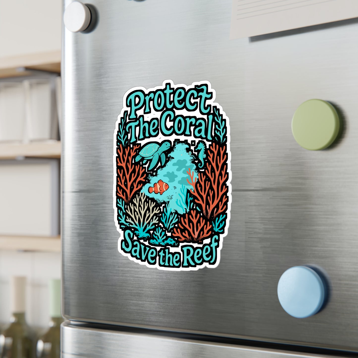 Protect the Coral Save the Reef – Vinyl Sticker for Laptop, Water Bottle, Hydro Flask | Ocean Conservation Gift, Marine Life Decor