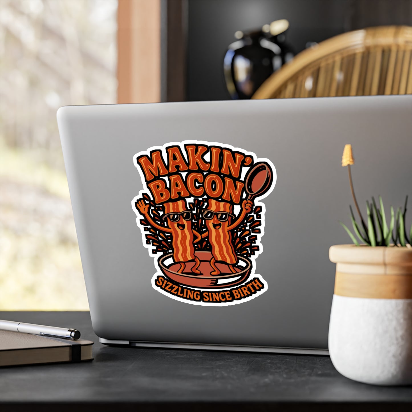 Makin' Bacon - Bacon Sticker for Laptop, Water Bottle - Funny Gift for Food Lovers, BBQ Fans, Men & Women