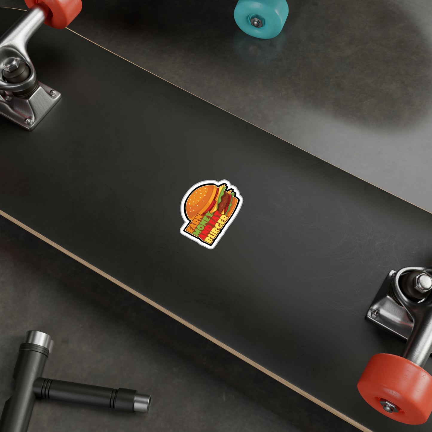 Earn Money And Eat Burger - Fastfood Sticker for Laptop Sticker. Water Bottle Sticker, Vinyl Fast food Decal - Fastfood Gift