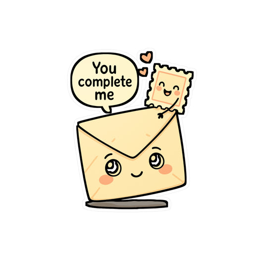 Love Sticker – "You Complete Me" Vinyl Decals, Romantic Envelope & Mail Design, Waterproof for Laptop, Water Bottle, Cute Romance Gift