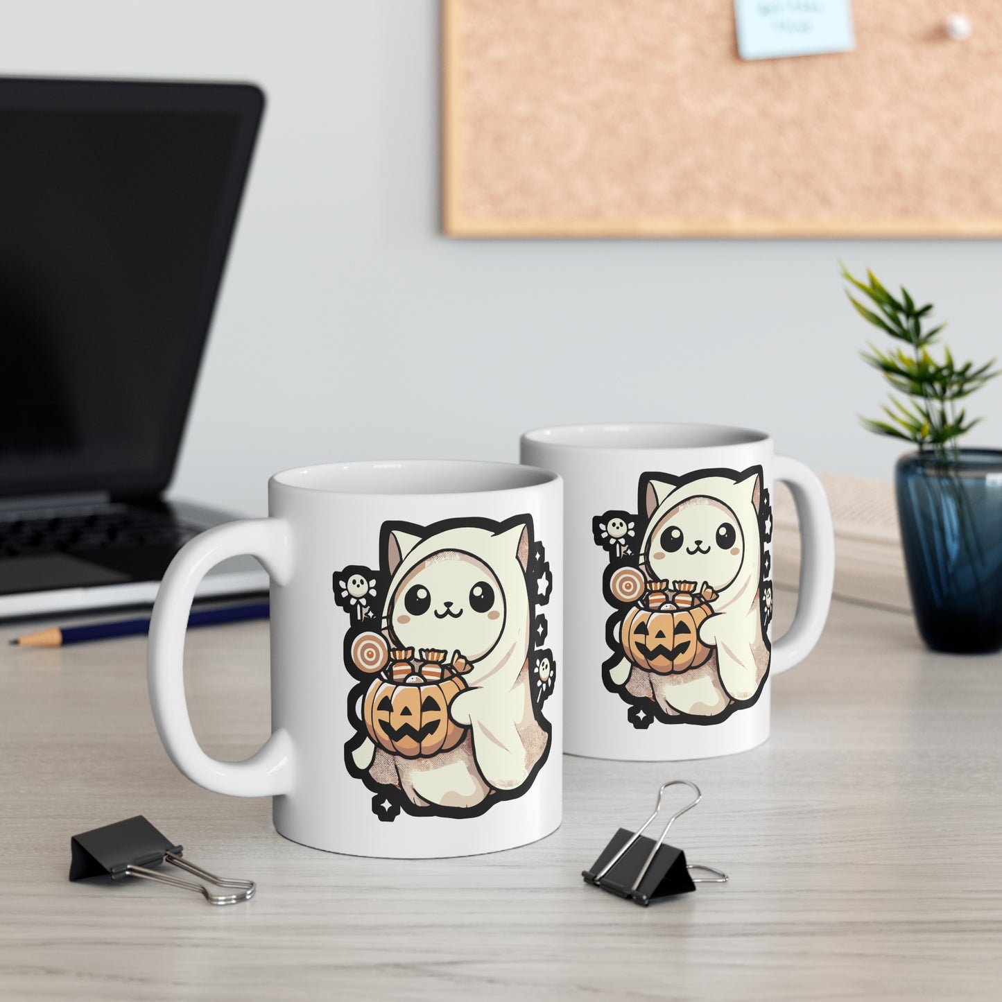 Ghost Halloween Costume Sweets - Halloween Mug for Coffee 11oz. Halloween Cup, White ceramic, Ghost Mug, Cat Tea Cup - Halloween Gift