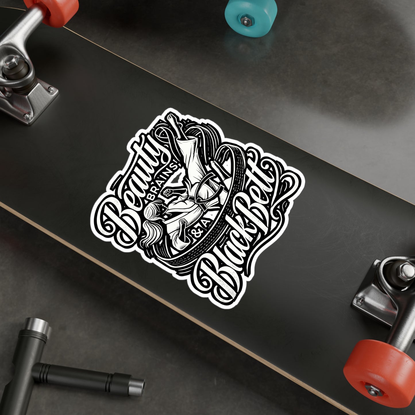 Beauty, Brains & A Black Belt – Karate Sticker for Laptop or Water Bottle | Vinyl Karate Gift Decal for Martial Arts Enthusiasts