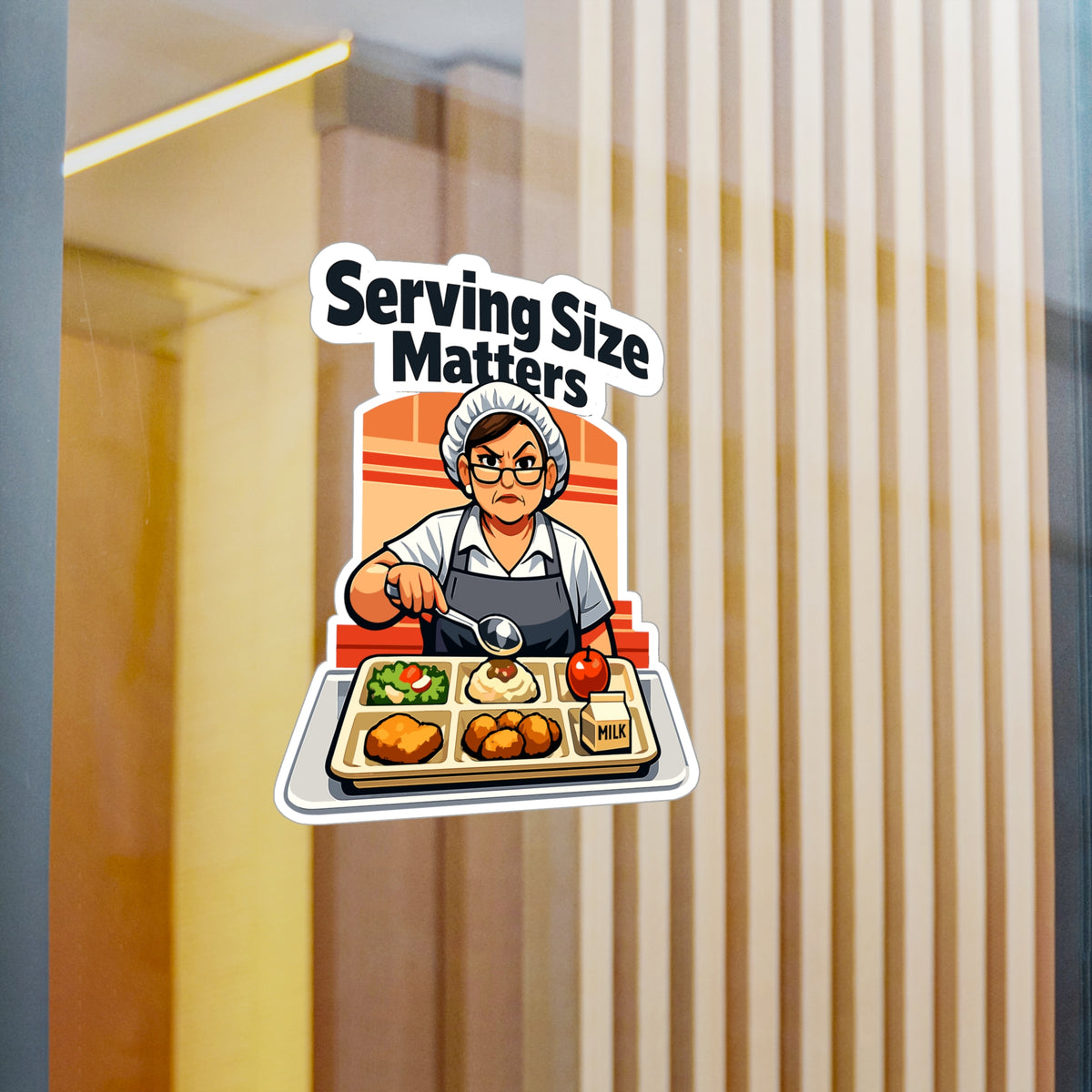 Lunch Lady Sticker "Serving Size Matters" Funny Canteen School Decals Waterproof Vinyl for Laptop Water Bottle