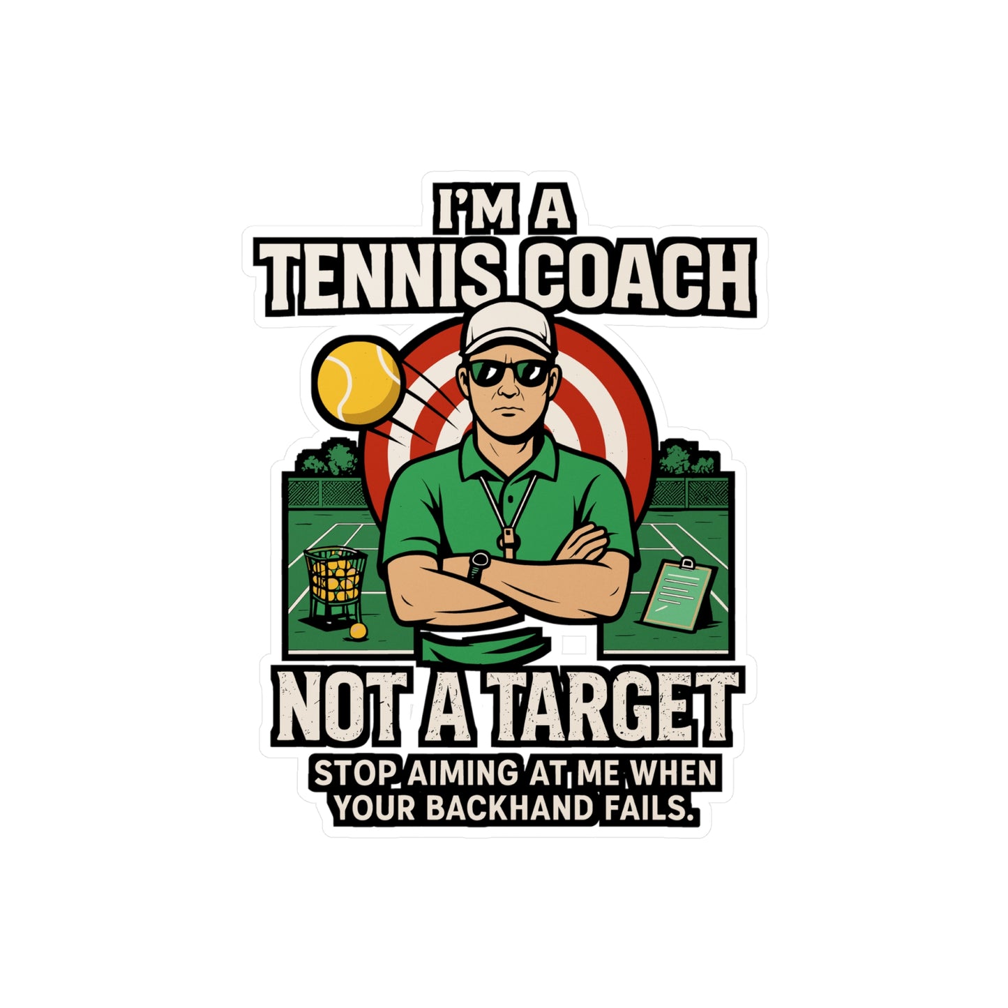 I'm A Tennis Coach Not A Target - Tennis Coach Sticker - For Laptop, Water Bottle - Gift for Tennis Instructors, Coaches
