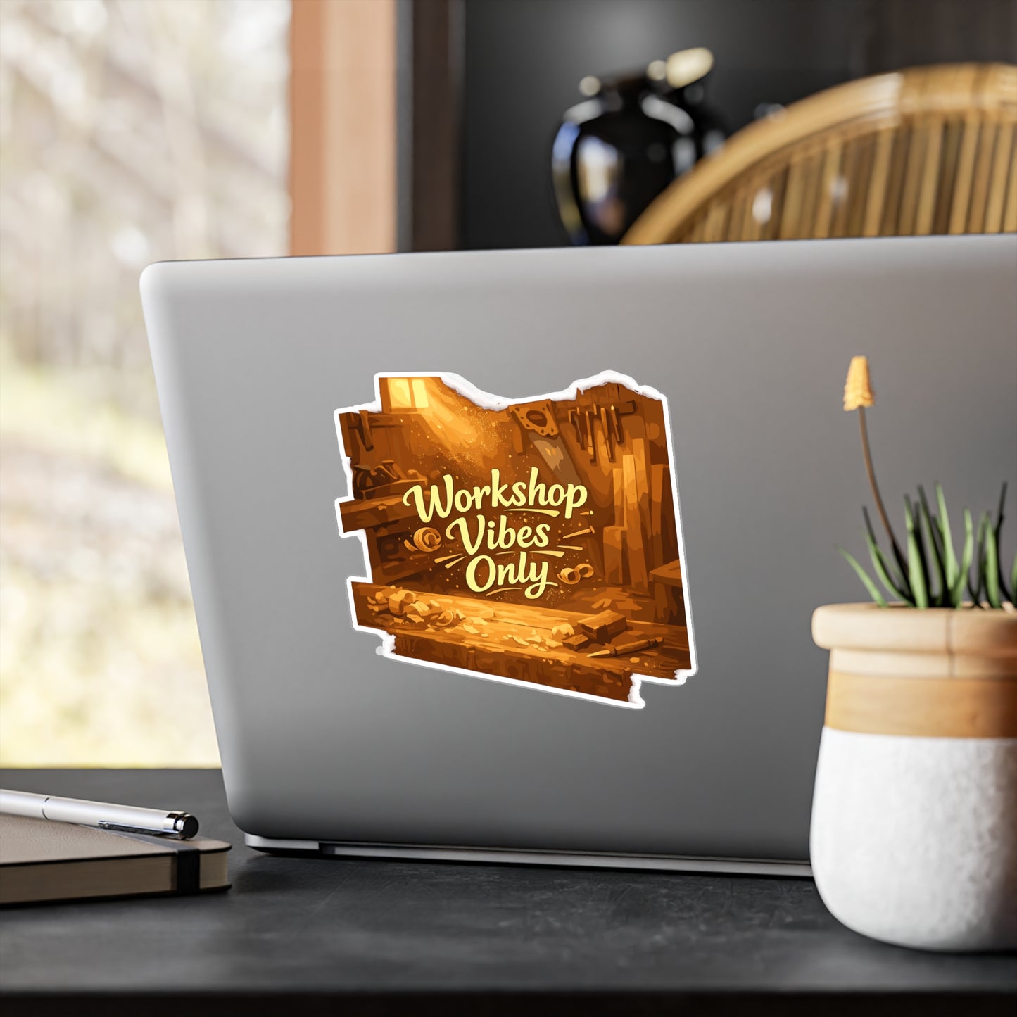 Carpenter Sticker Workshop Vibes Only for Woodworker Woodworking Fans, Waterproof Vinyl Sticker Decals for Laptop Water Bottle