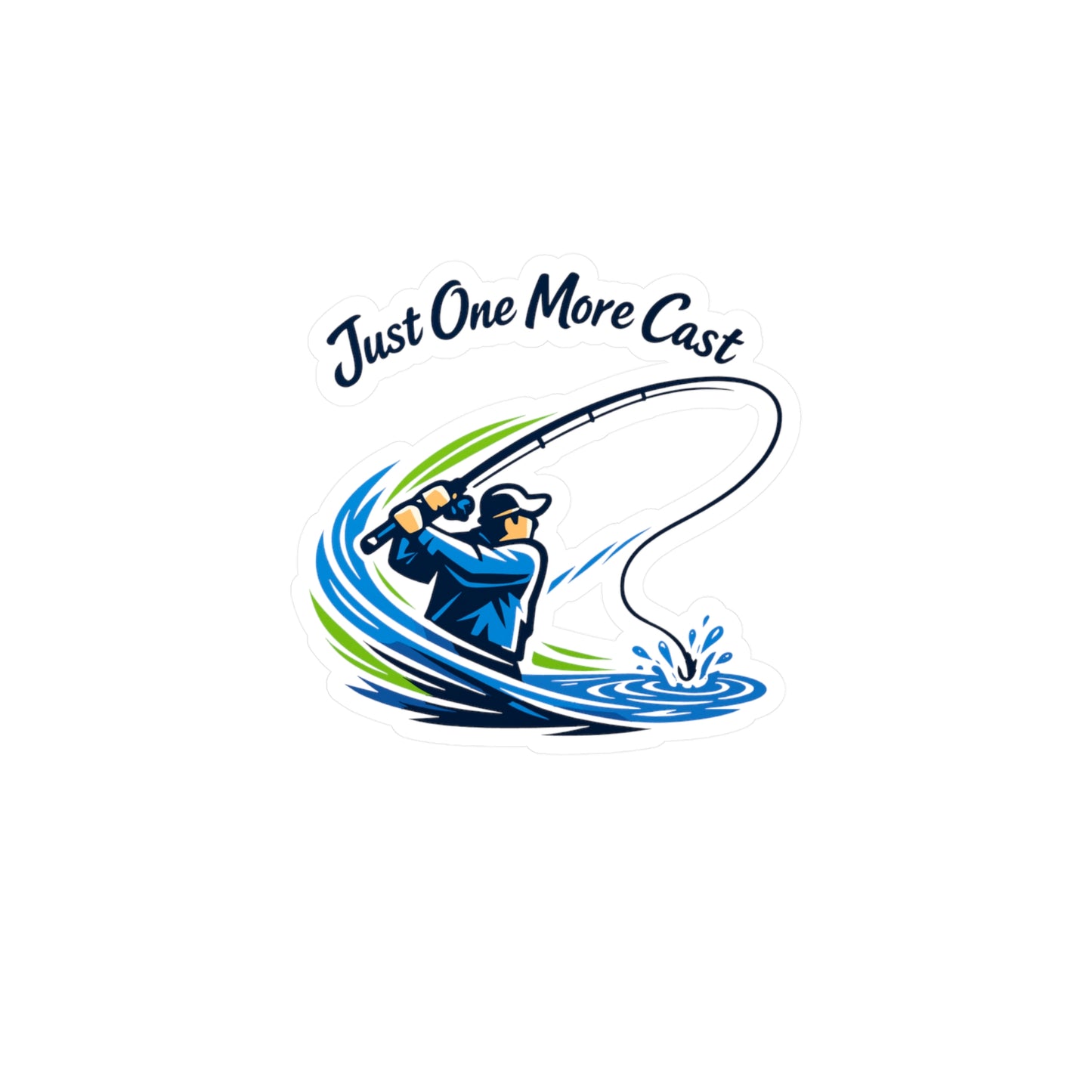 Fishing Sticker Just One More Cast – Waterproof Vinyl Decals for Laptop, Water Bottle, Angling Lake Boating Lovers