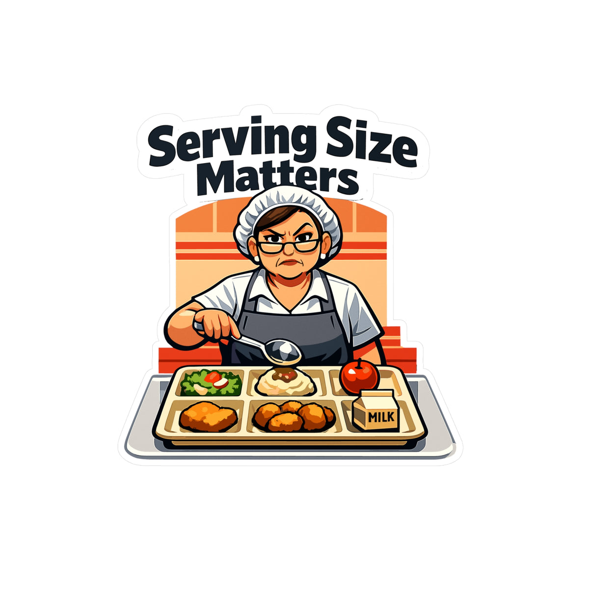 Lunch Lady Sticker "Serving Size Matters" Funny Canteen School Decals Waterproof Vinyl for Laptop Water Bottle