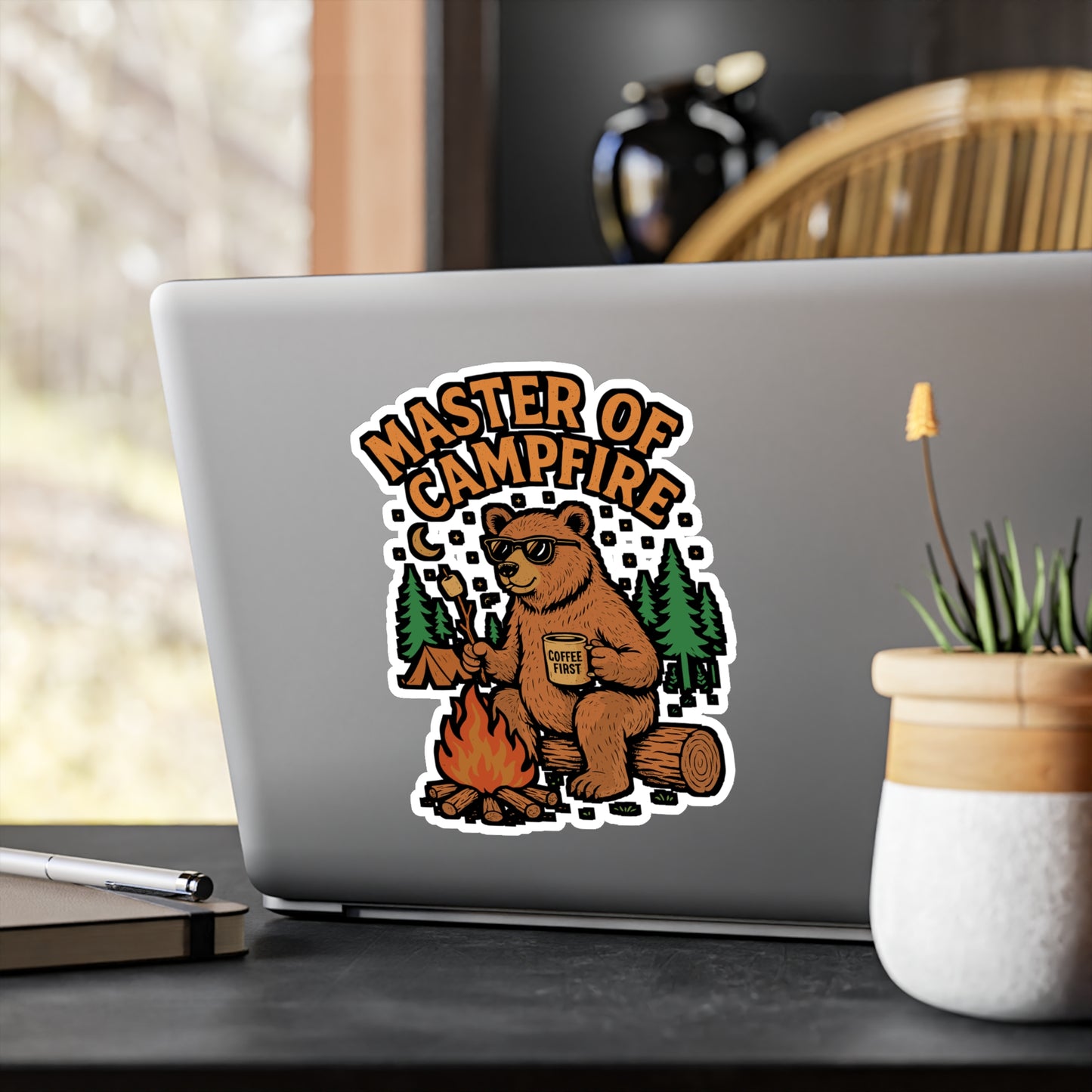 Master Of The Campfire – Camping Sticker for Laptop & Water Bottle | Vinyl Campfire Decal | Outdoor Adventure Gift