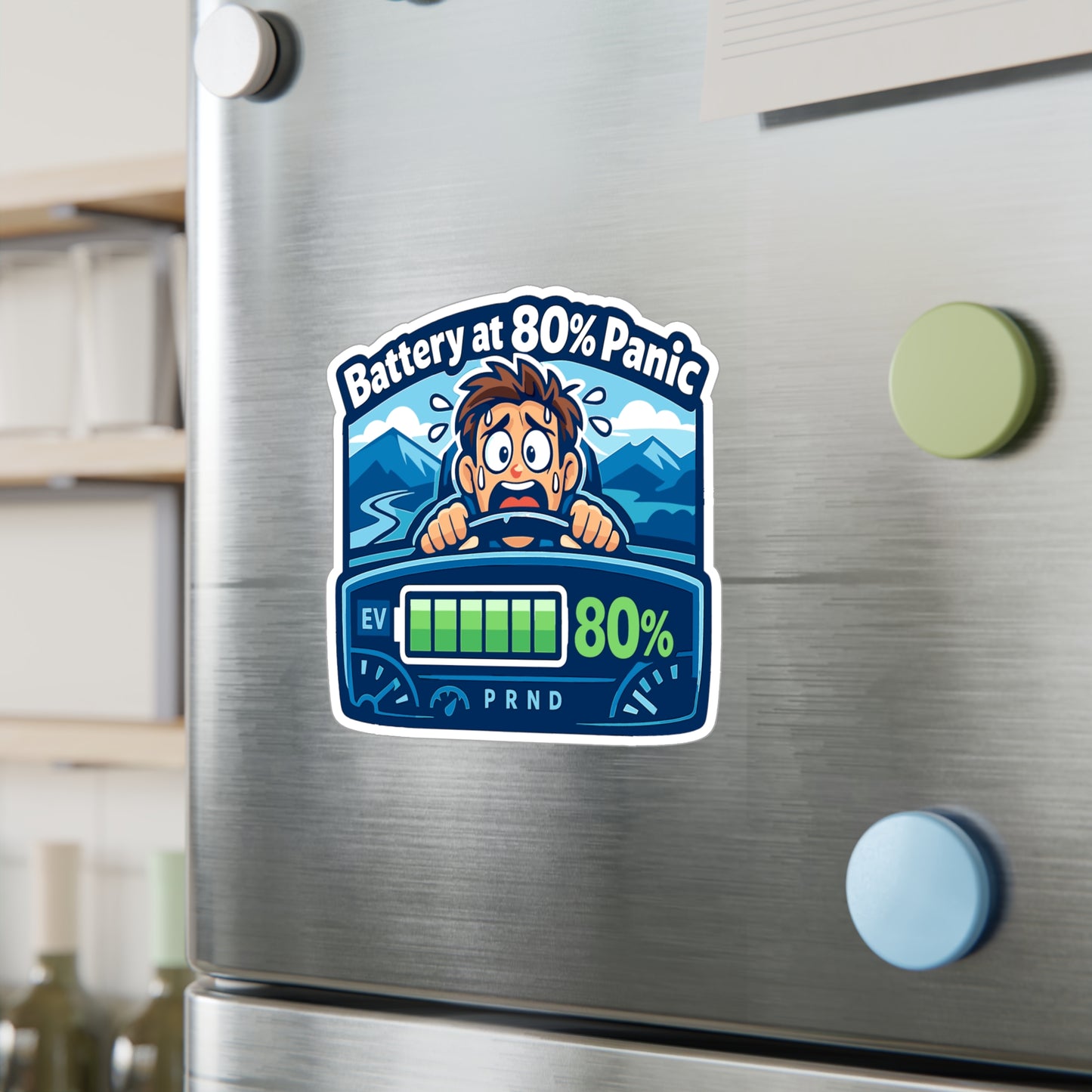 Electric Car Sticker 'Battery at 80% Panic' Funny Electric Vehicle Decals, Waterproof Vinyl for Laptop, Water Bottle, Rechargeable Battery Humor