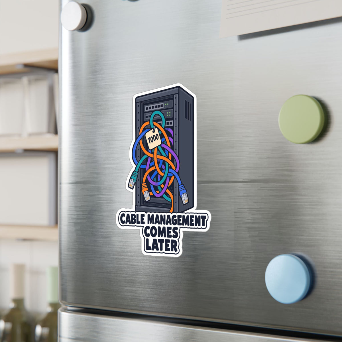 Tech Sticker – Cable Management Comes Later, Funny Reboot Button and Bandage Design Decals for Laptop and Water Bottle