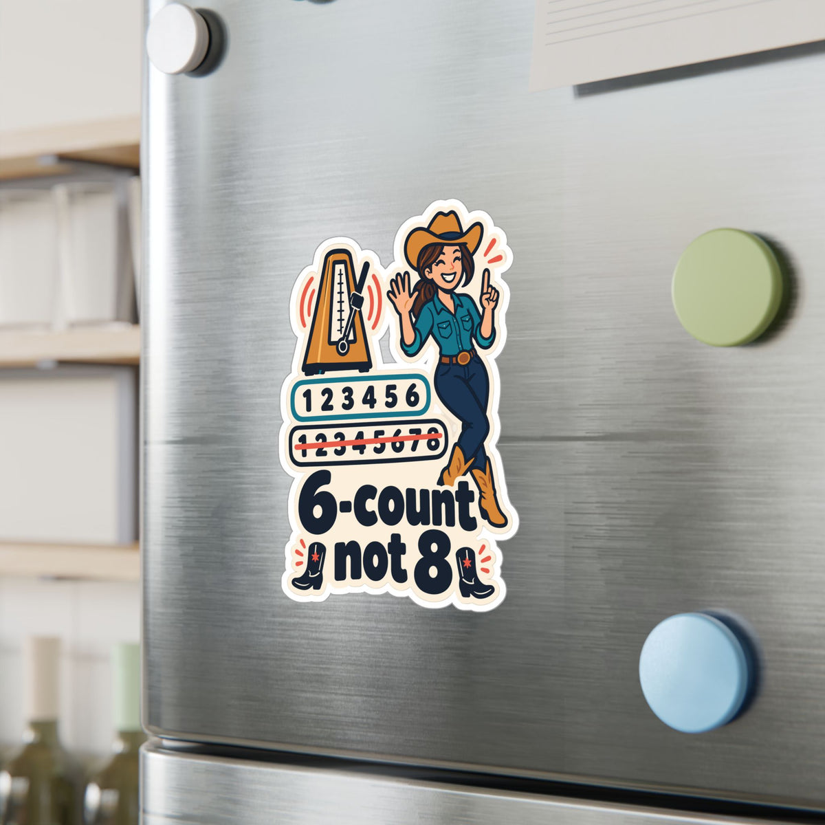 Line Dance Sticker – 6-count not 8, Country Dancer Design with Western Flair, Decals for Laptop or Water Bottle