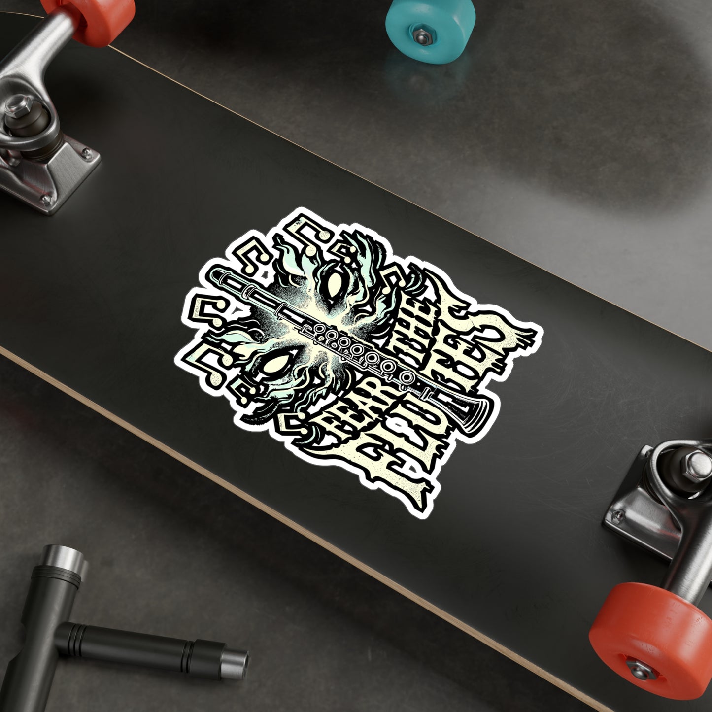 Fear The Flutes – Flute Sticker for Laptop, Car Window or Water Bottle | Marching Band Gift, Vinyl Treble Clef Decal