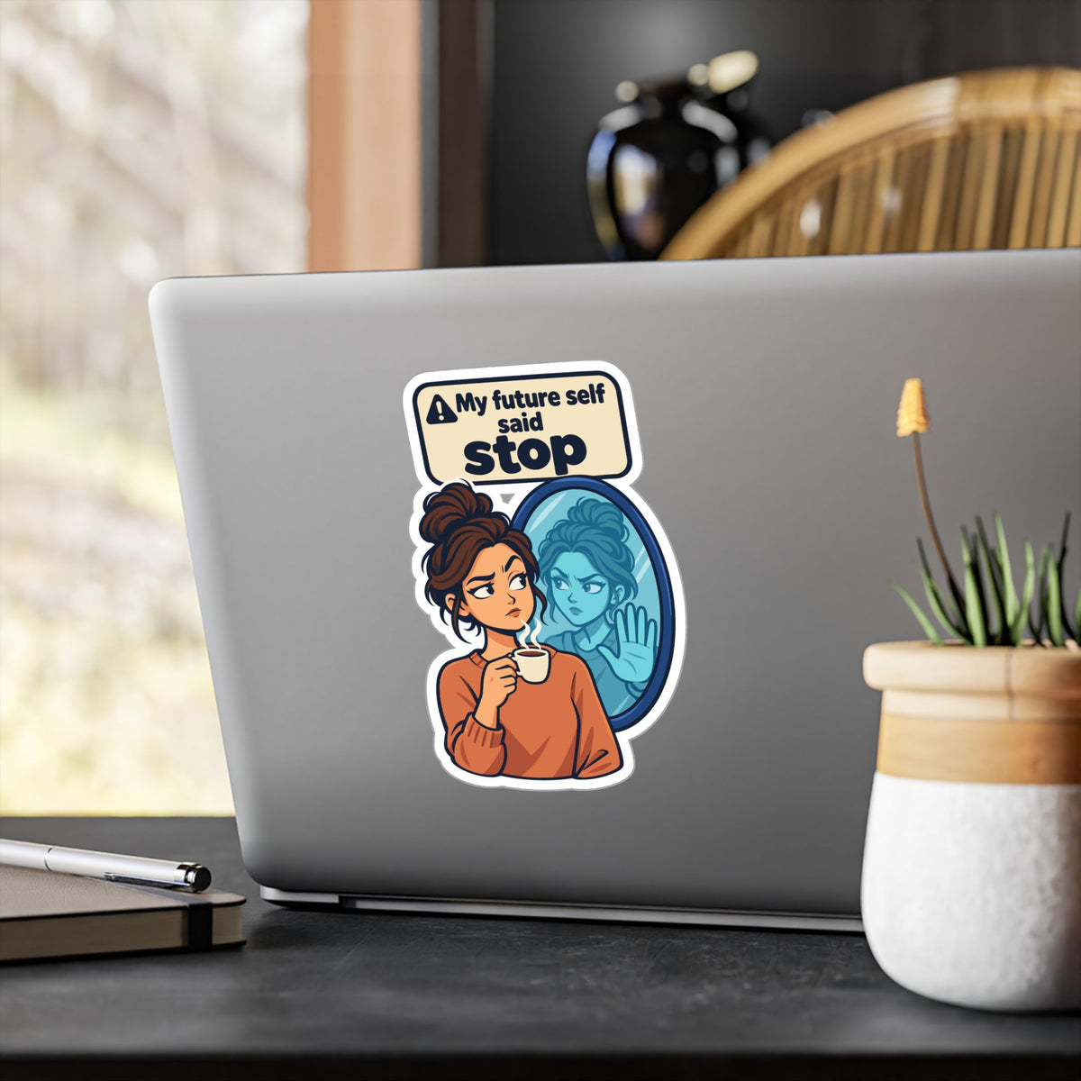Comic Sticker – My Future Self Said Stop, Doppelgänger Warning Decals for Laptop and Water Bottle