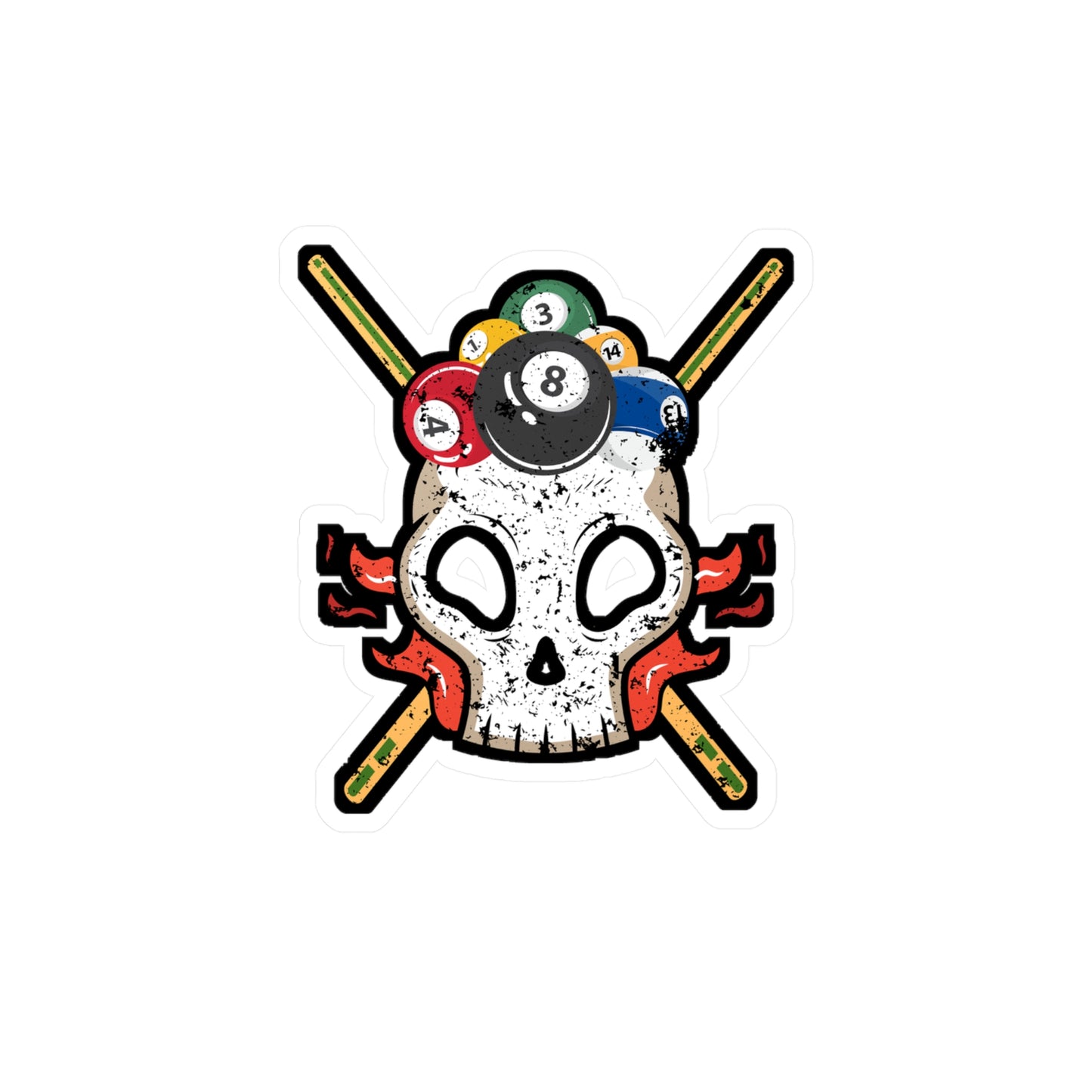 Skull with Biilierd Balls - Billiards Sticker for Laptop Sticker. Water Bottle Sticker, Vinyl Pool Decal - Billiards Gift