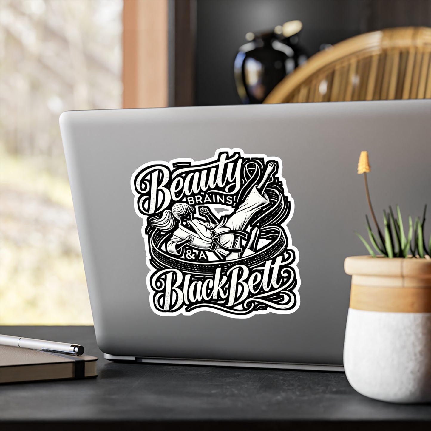 Beauty, Brains & A Black Belt – Karate Sticker for Laptop or Water Bottle | Vinyl Karate Gift Decal for Martial Arts Enthusiasts