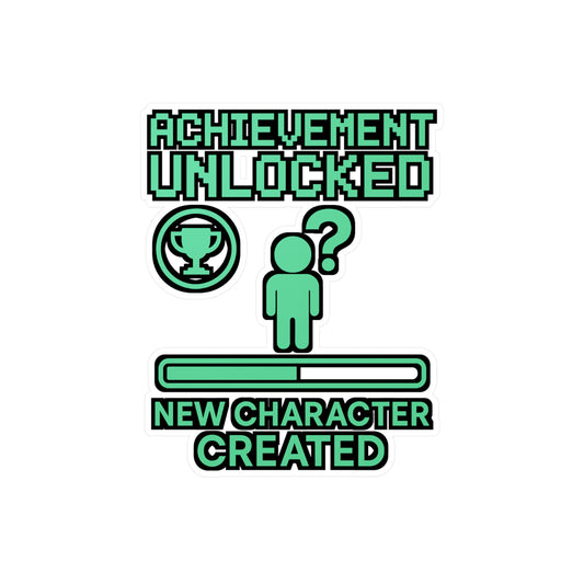 Achievement Sticker – Unlocked New Character Created Decals, Vinyl Waterproof Decor for Laptop, Water Bottle