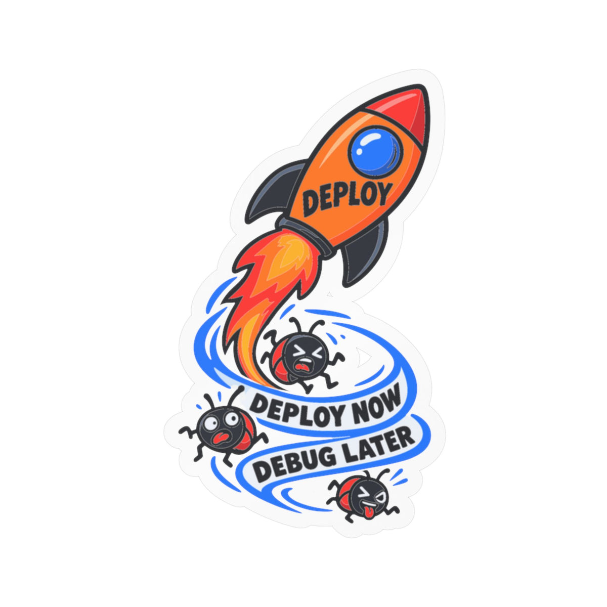 Tech Sticker - Deploy Now Debug Later, Reboot Button and Bandage Design Decals for Laptop or Water Bottle