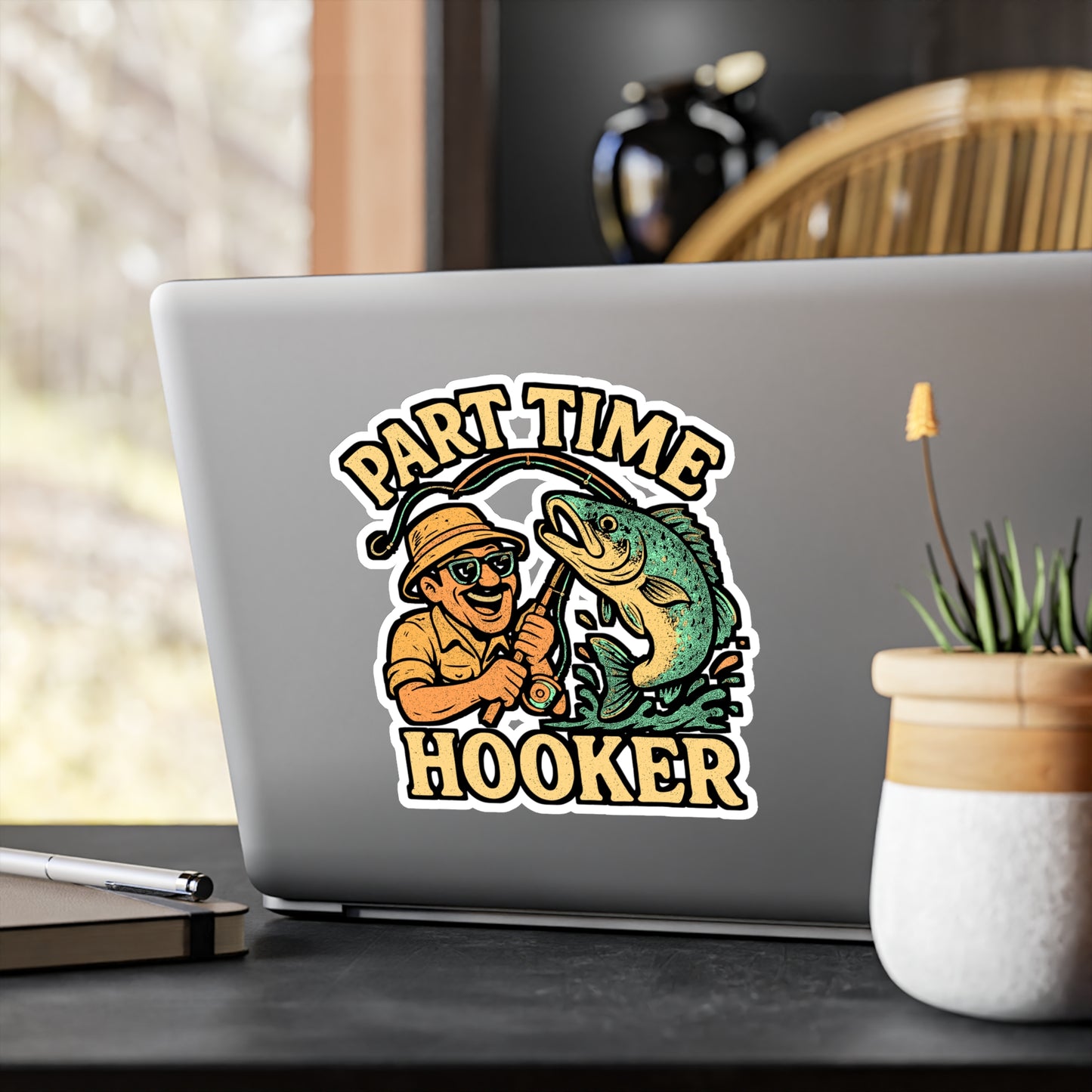Part Time Hooker – Fishing Sticker for Car Window, Laptop, or Water Bottle | Vinyl Angler Decal, Fisherman Gift, Outdoor Adventure Decor