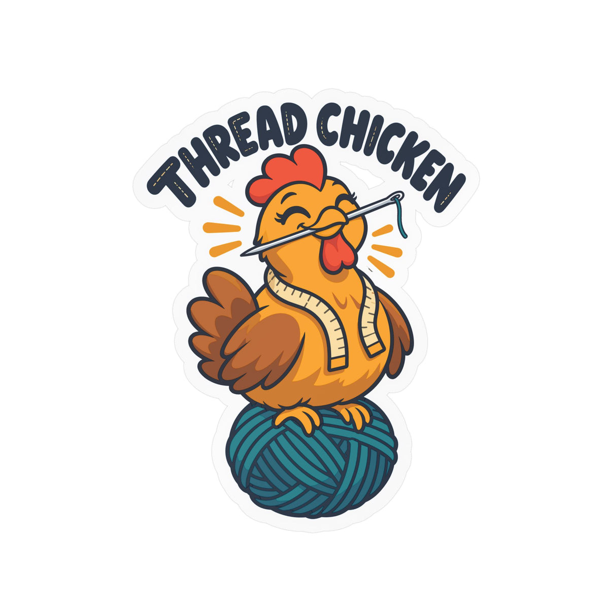 Cartoon Sticker – Thread Chicken Design with a Giggling Chicken, Fun Decals for Laptop and Water Bottle