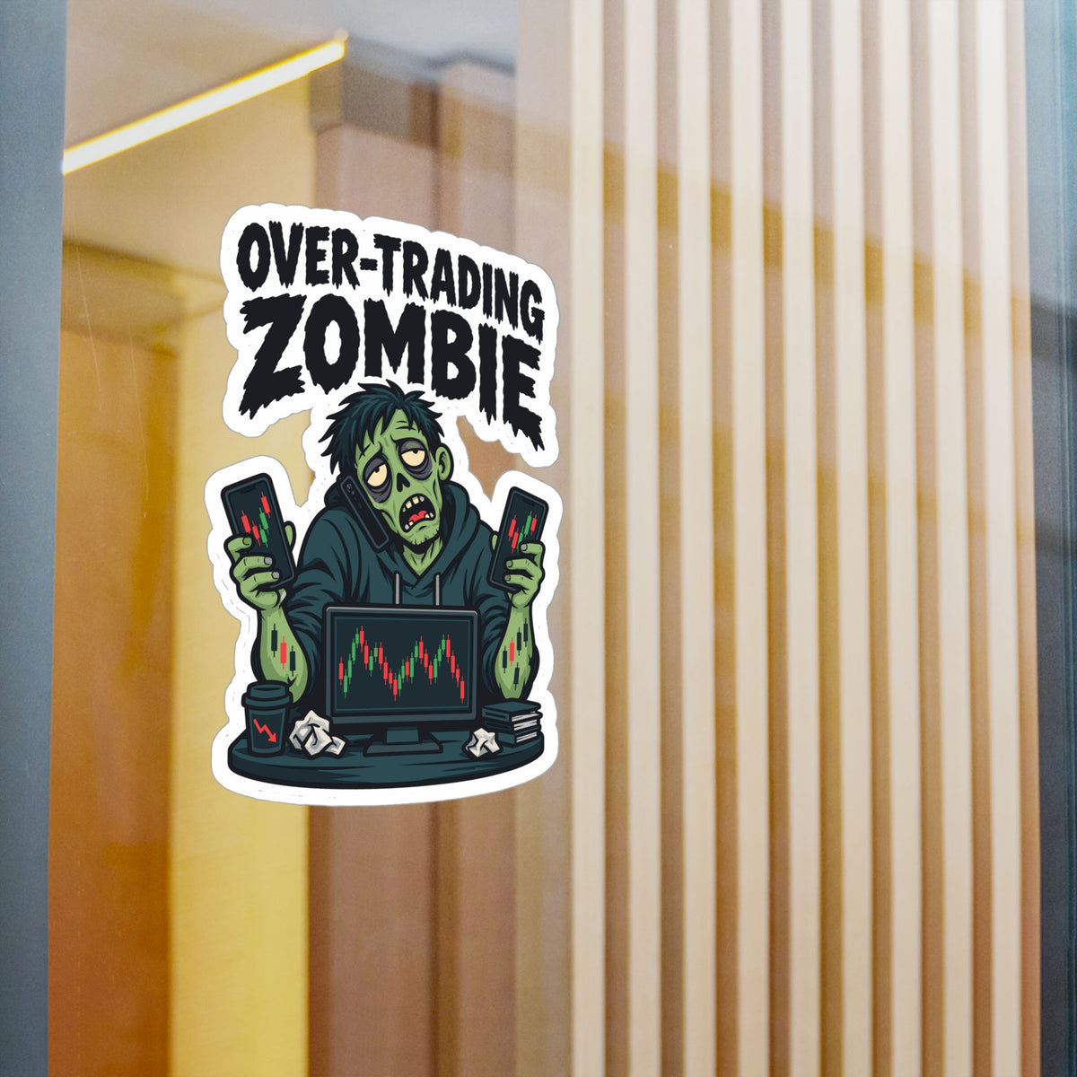Day Trading Sticker - Over-Trading Zombie Design for Stock Market and Forex Traders, Laptop and Water Bottle Decals