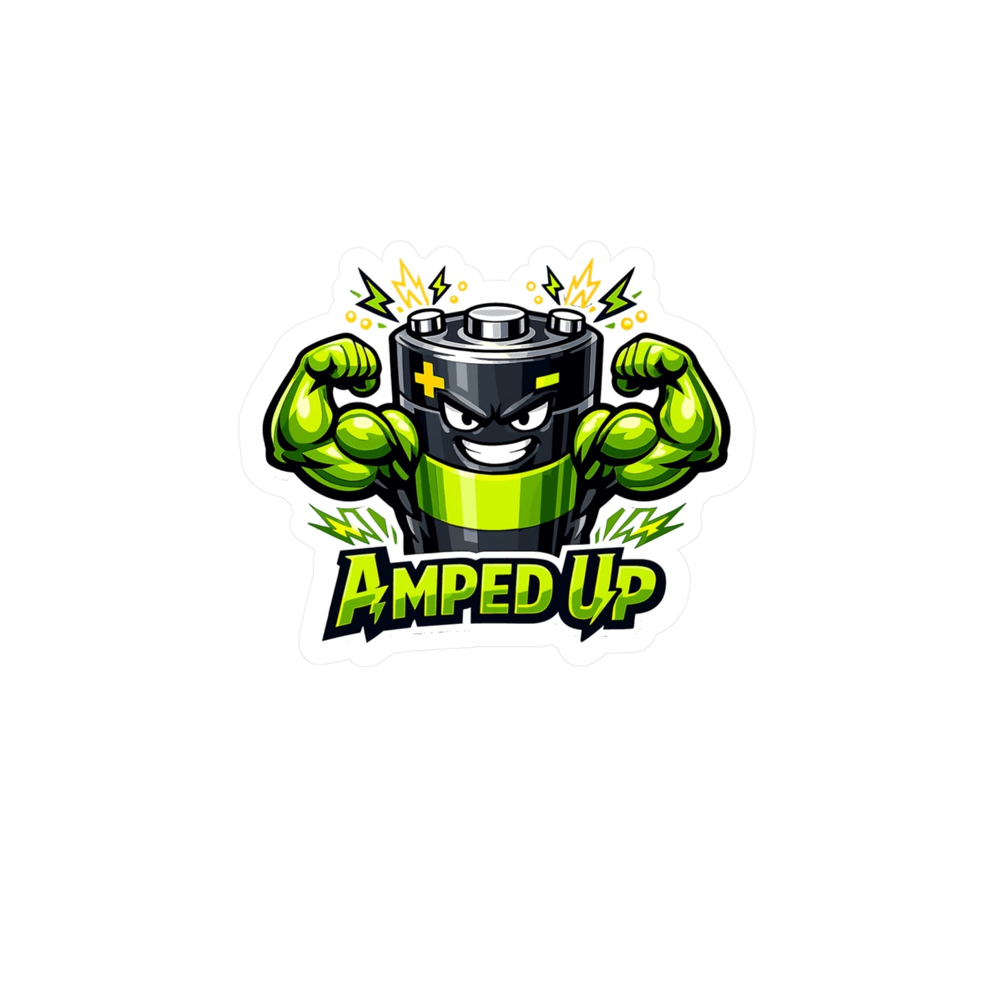 Electric Car Sticker Amped Up – Waterproof Vinyl decals for electric vehicle, rechargeable battery theme, Laptop, Water Bottle