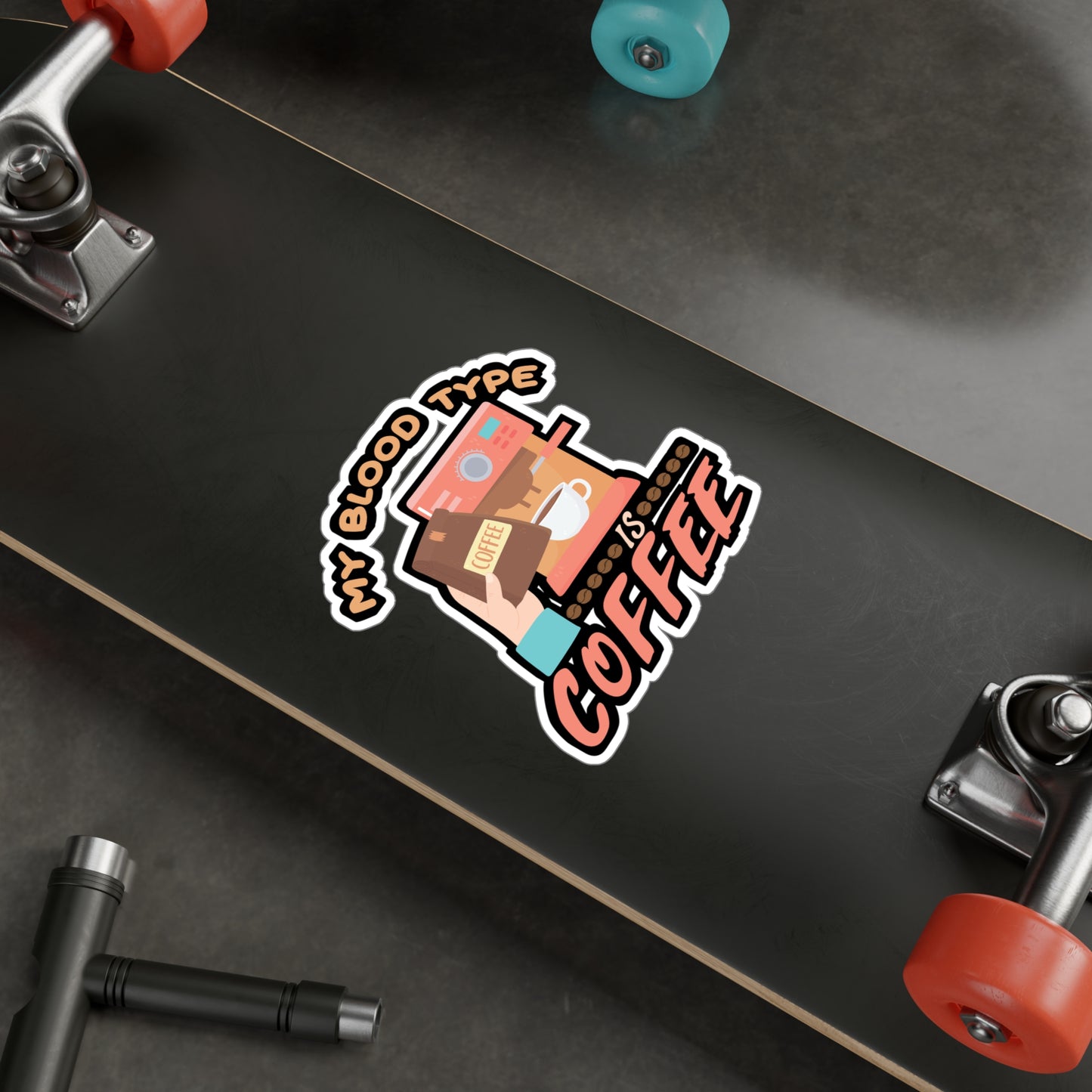 My Blood Type is Coffee - Coffee Sticker for Laptop Sticker. Water Bottle Sticker, Vinyl Cappuccino Decal - Coffee Gift