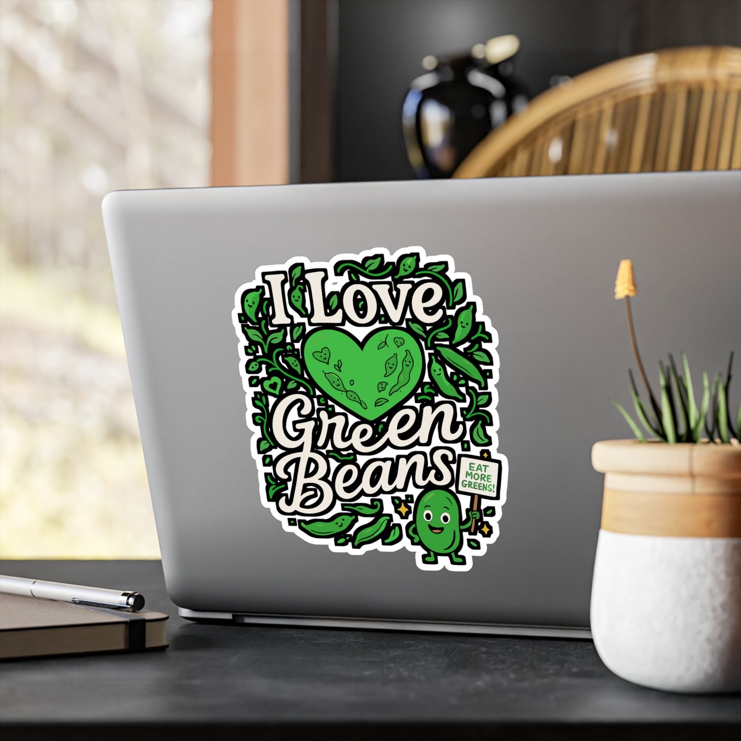 I Love Green Beans – Vinyl Sticker for Laptop or Water Bottle | Funny Vegan Gift, Plant Lover Decal