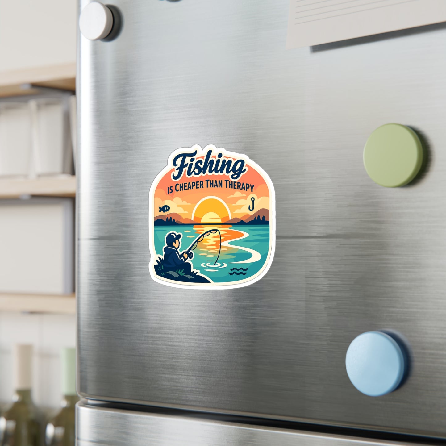 Fishing Sticker “Fishing is Cheaper Than Therapy” Funny Angling Decals Waterproof Vinyl for Laptop, Water Bottle, Lake Boating