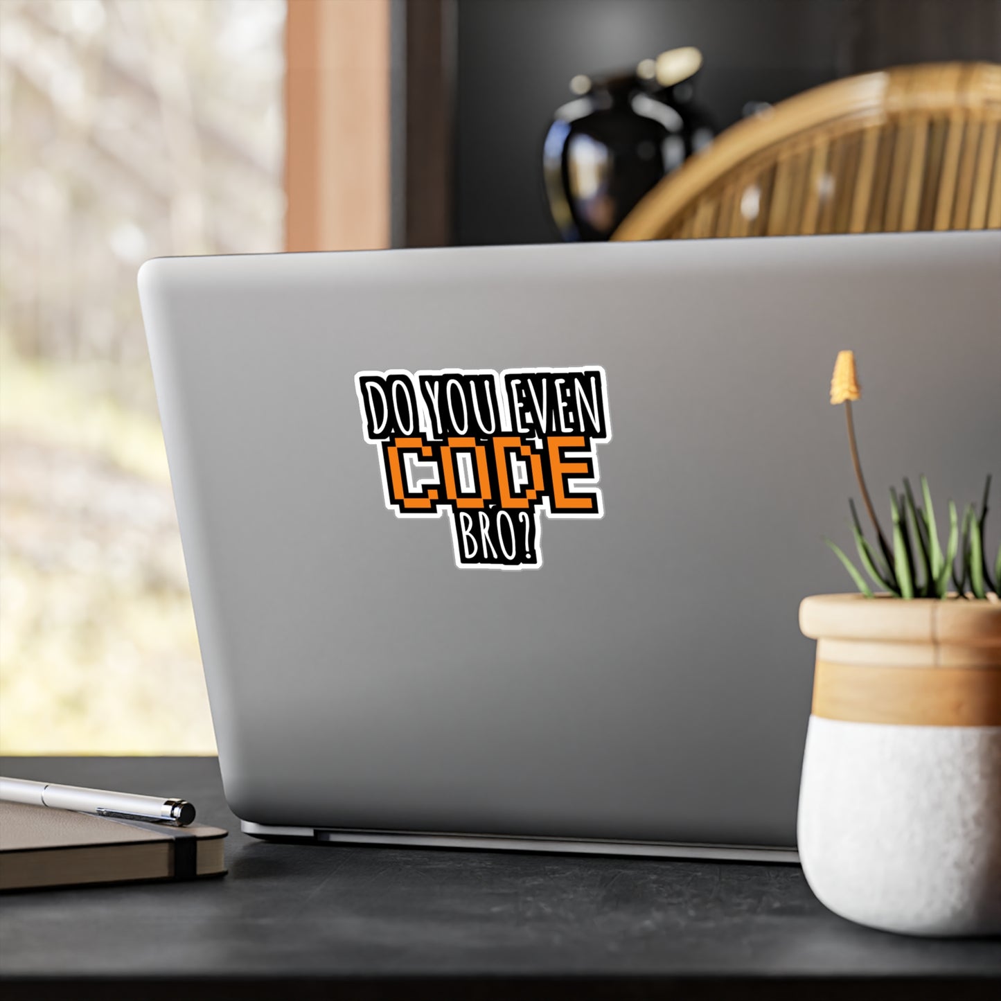 Coding Do you even code bro orange - Developer Sticker for Wall, Laptop, Window, Truck, Car Developer Gift Vinyl Software developer Decal Sticker