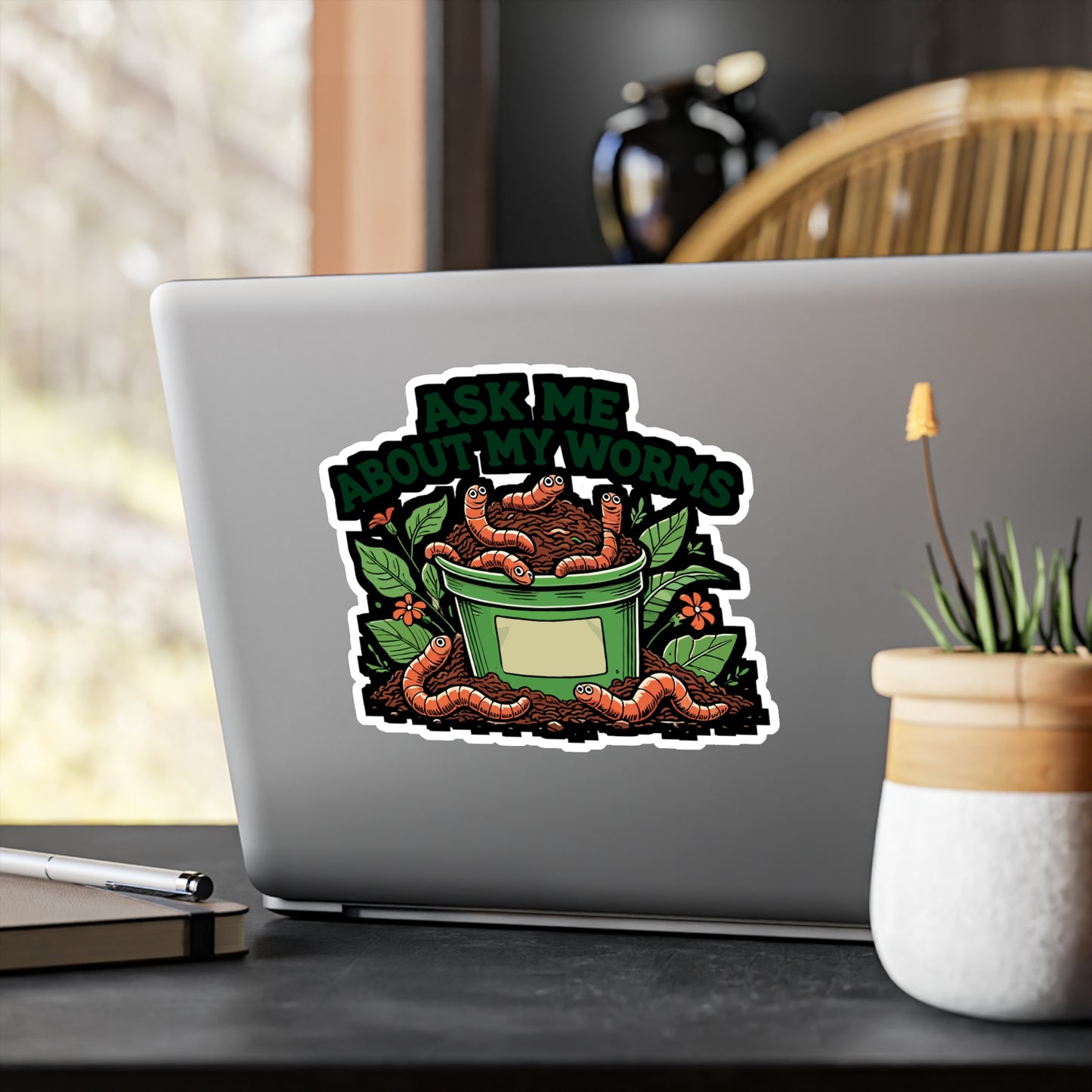 Ask Me About My Worms - Worms Sticker for Laptop Sticker. Water Bottle Sticker, Vinyl Composting Decal - Worms Gift