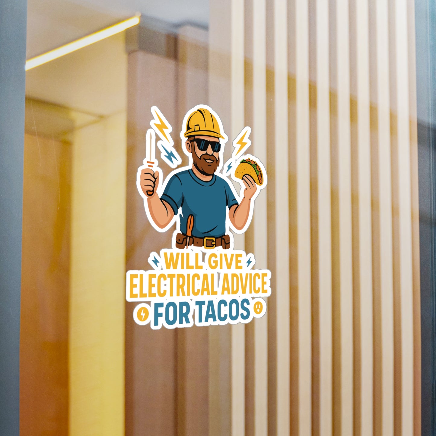 Electrician Sticker – Will Give Electrical Advice For Tacos Decals, Vinyl Waterproof, Funny Cable Wire Stripper Gift for Laptop, Water Bottle