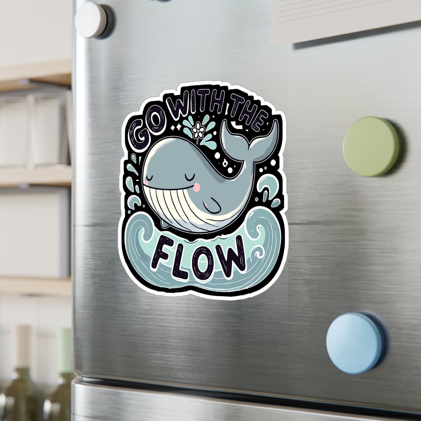 Go with the Flow - Cute whale Sticker for Laptop Sticker. Water Bottle Sticker, Vinyl Ocean vibes Decal - Cute whale Gift